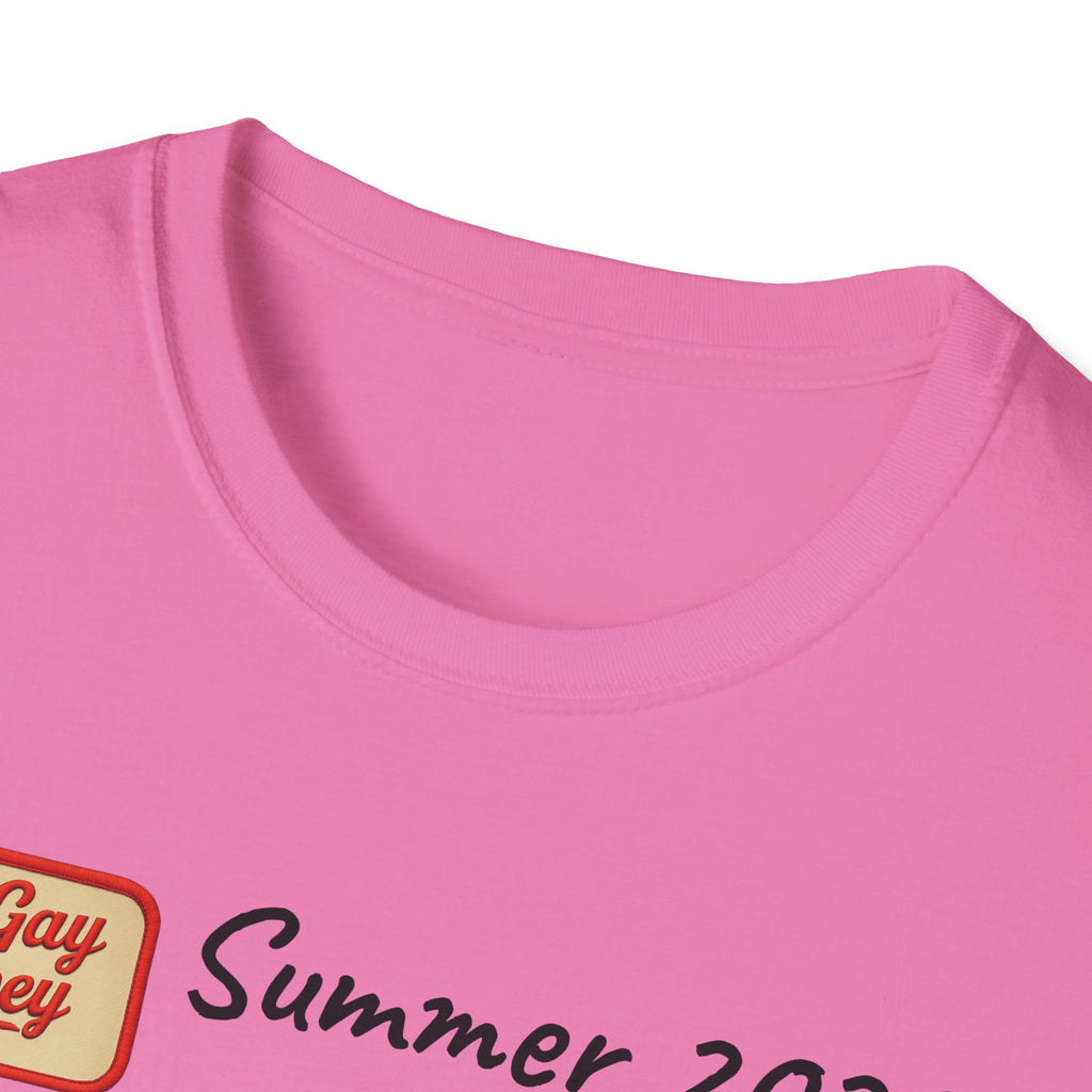Summer 2025 Merit Badges carnival Unisex Softstyle T-Shirt, Gay Summer Apparel, Camp Vibes Tee, Unique Gifts, Casual Wear for Parties
