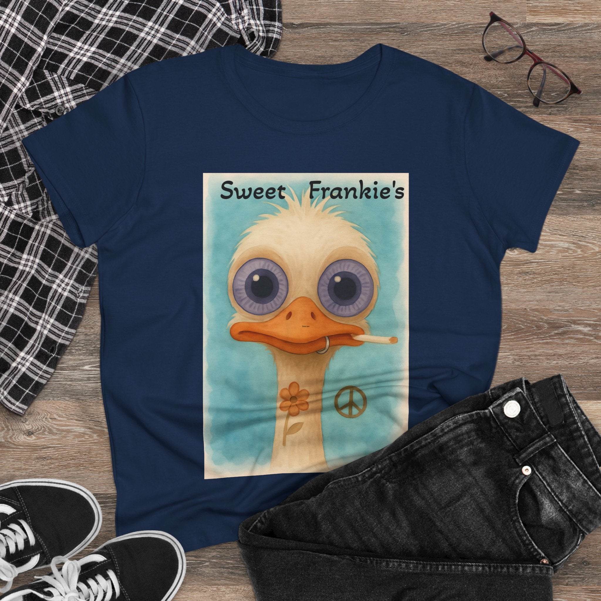 T-Shirt, Sweet Frankies Ostrich Graphic Tee, Funny Tee, Women's Graphic Shirt, Gift for Her, Women's Cotton Shirt social justice wear