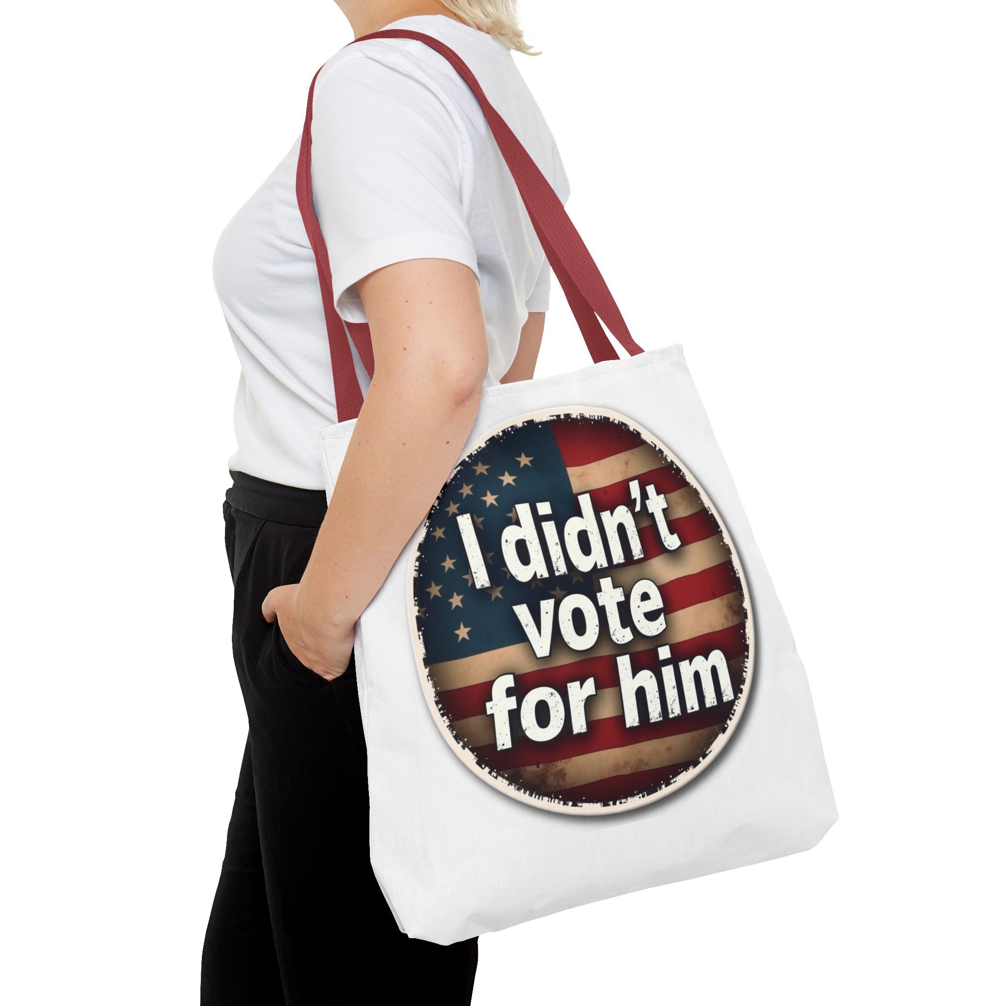 I Didn’t Vote For Him Tote Bag — Political Statement USA Flag Tote
