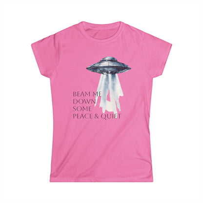 Beam Me Down UFO Tee, Women's Softstyle Tee, Fun Graphic Shirt, Quirky Casual Wear, Alien Lover Gift, Unique Relaxed T-Shirt