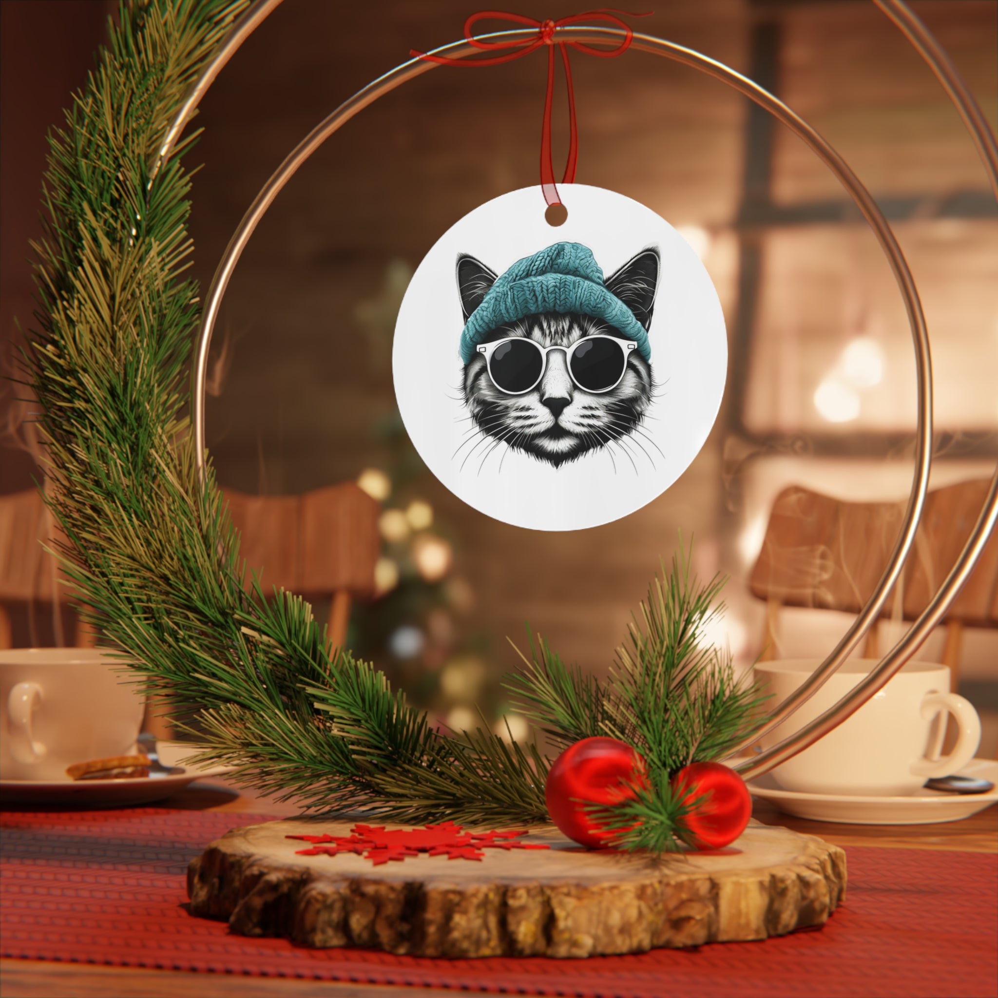 Cat Metal Ornament cool cat, and a beanie metal Christmas ornament