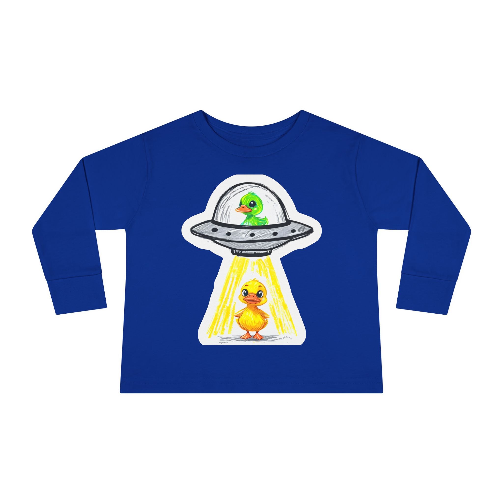 Toddler Long Sleeve Tee - Ducks in Space, Kids Graphic Tee, Animal Print Shirt, Outer Space Theme, Children's Clothing