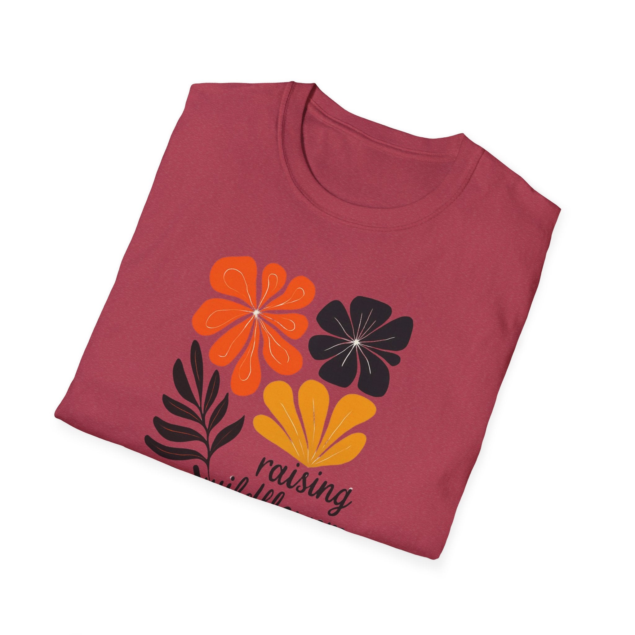 Raising wild flowers, one tantrum at a time Mom Life Unisex Softstyle T-Shirt, Gifts for Toddler Moms, Raising Wildflowers, floral  Apparel