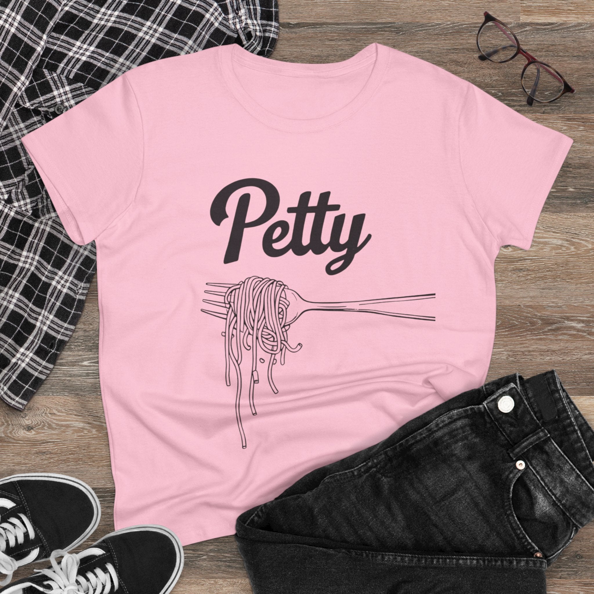 Petty spaghetti Women's Cotton Tee, Funny Graphic Tee, Casual Shirt, Gift for Foodies, Birthday Gift, Quirky Apparel gift for her