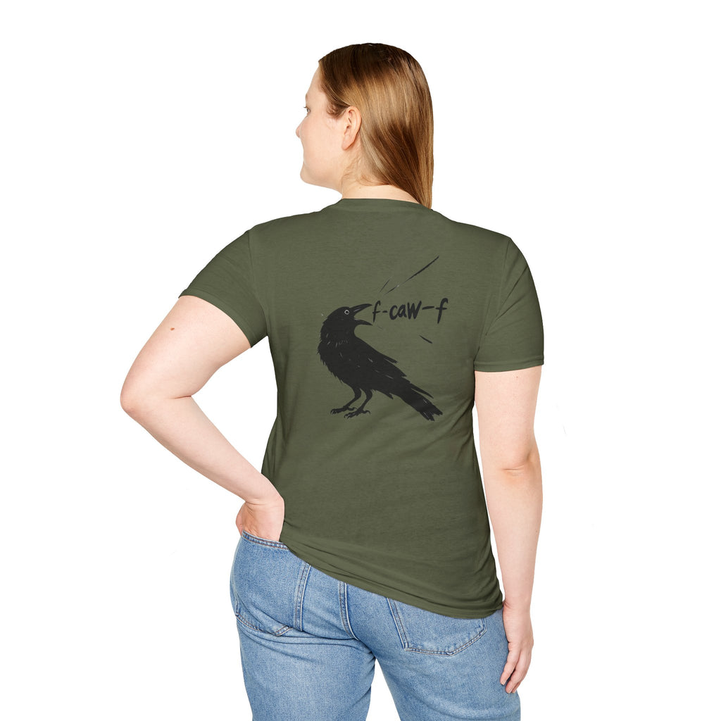 F Off Crow Bird Lover back of shirt design Unisex Softstyle T-Shirt, Sarcastic Graphic Tee for Bird Enthusiasts, F Off Tee, Unique Gift, F-Caw-F Christmas gift