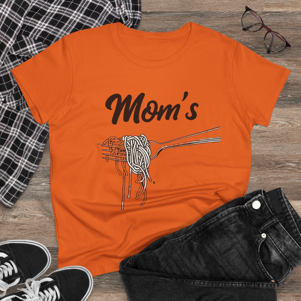 Mom's Spaghetti Tee - Women's Midweight Cotton T-Shirt, Gift for Mother's Day, Foodie Shirt, Casual Wear, Cozy Top