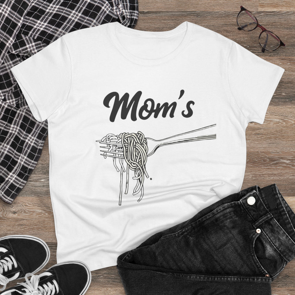 Mom's Spaghetti Tee - Women's Midweight Cotton T-Shirt, Gift for Mother's Day, Foodie Shirt, Casual Wear, Cozy Top