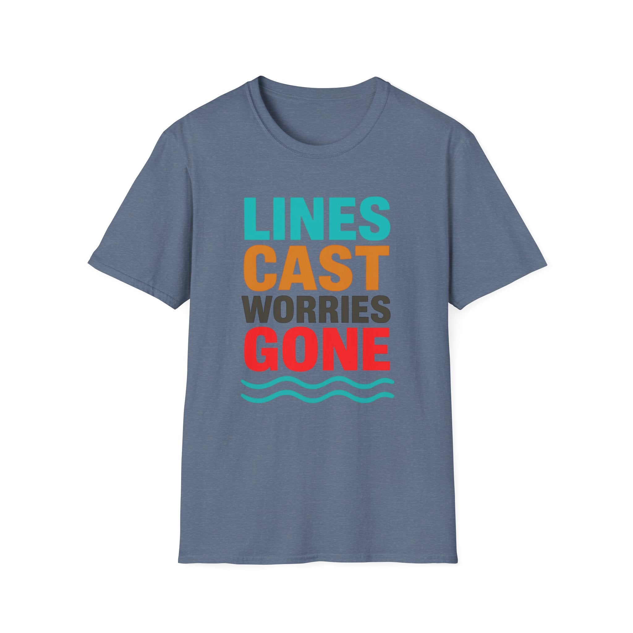Relaxing Lines cast worries gone T-Shirt - Unisex Softstyle Tee, Casual Wear, Gift for Fishermen, Summer Vibes, Relaxation Shirt