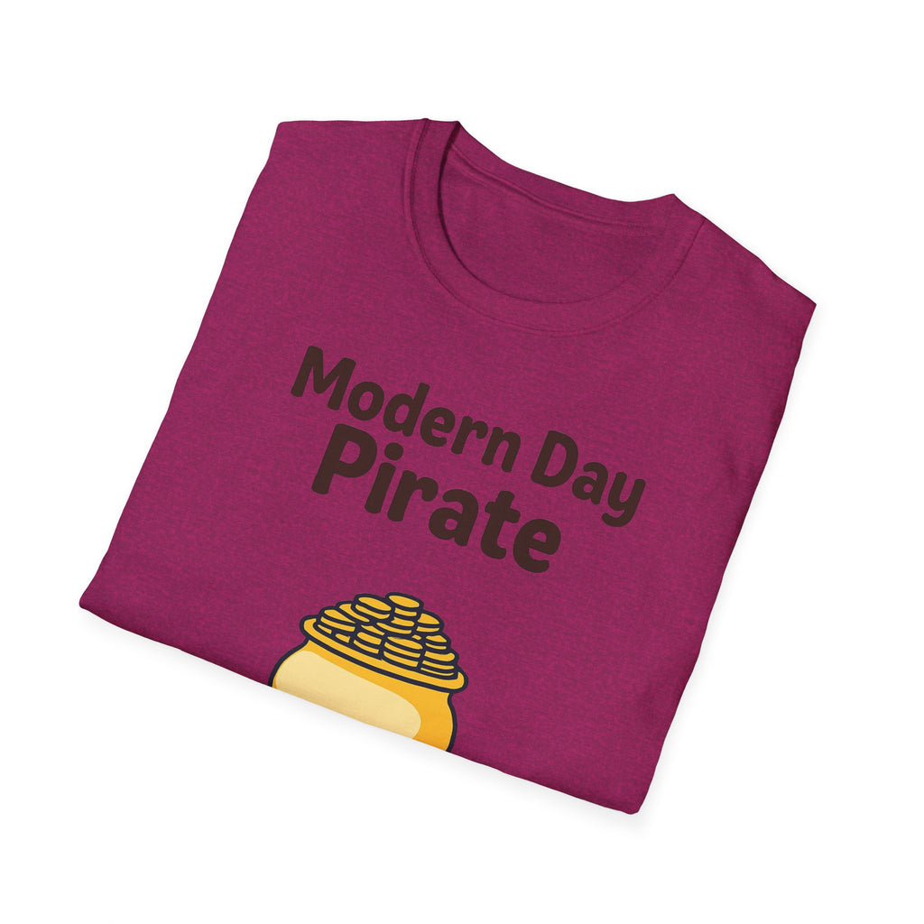 Modern Day Pirate Metal Detector T-Shirt, Relic Coin History Tee, Unisex Softstyle Top, Treasure Hunter Gift, Pirate Lover Shirt