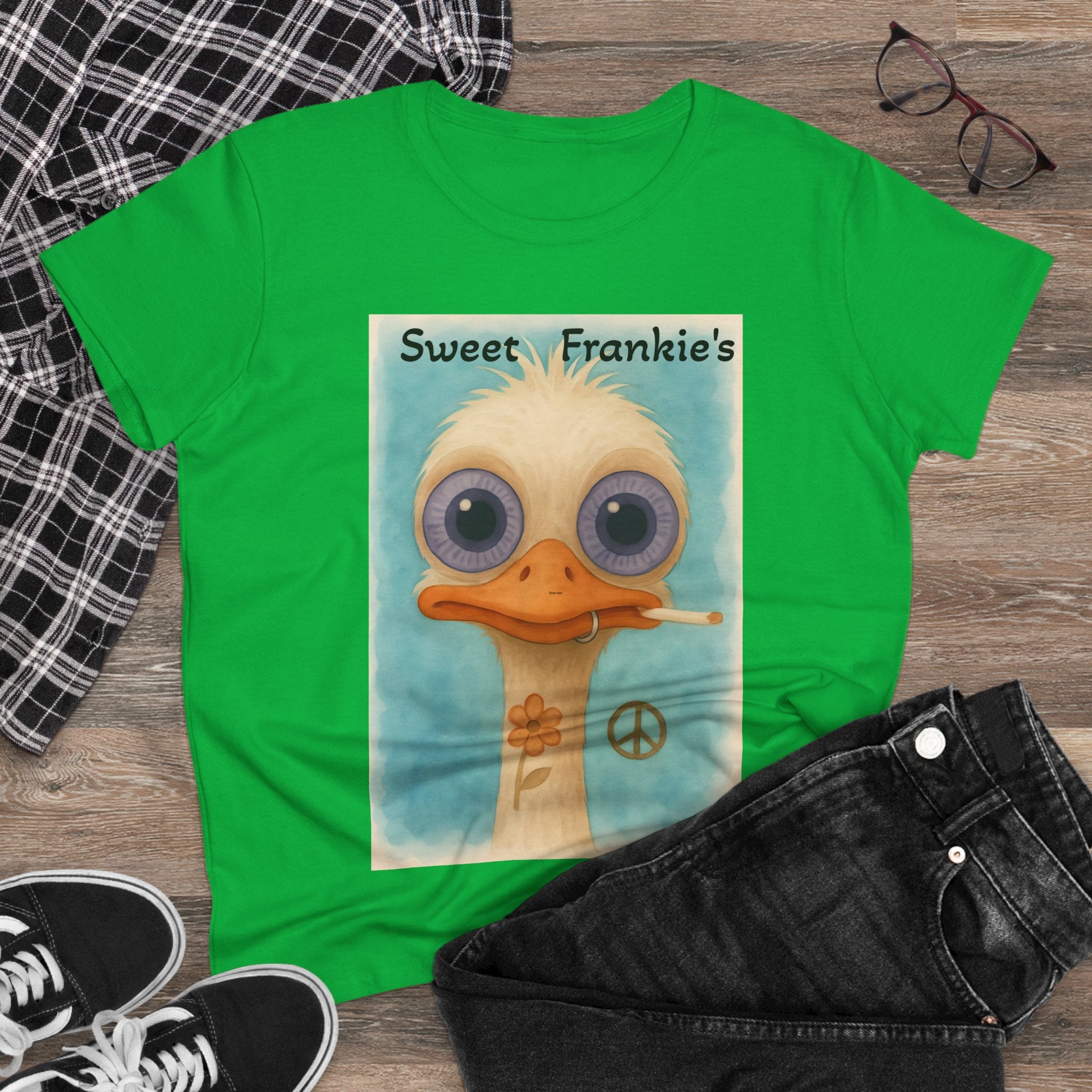 T-Shirt, Sweet Frankies Ostrich Graphic Tee, Funny Tee, Women's Graphic Shirt, Gift for Her, Women's Cotton Shirt social justice wear