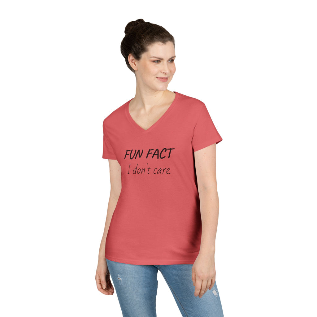 Humorous Ladies' V-Neck T-Shirt - Fun Fact: I Don't Care, Casual Tee, Birthday Gift, Everyday Wear, Funny Quote Shirt