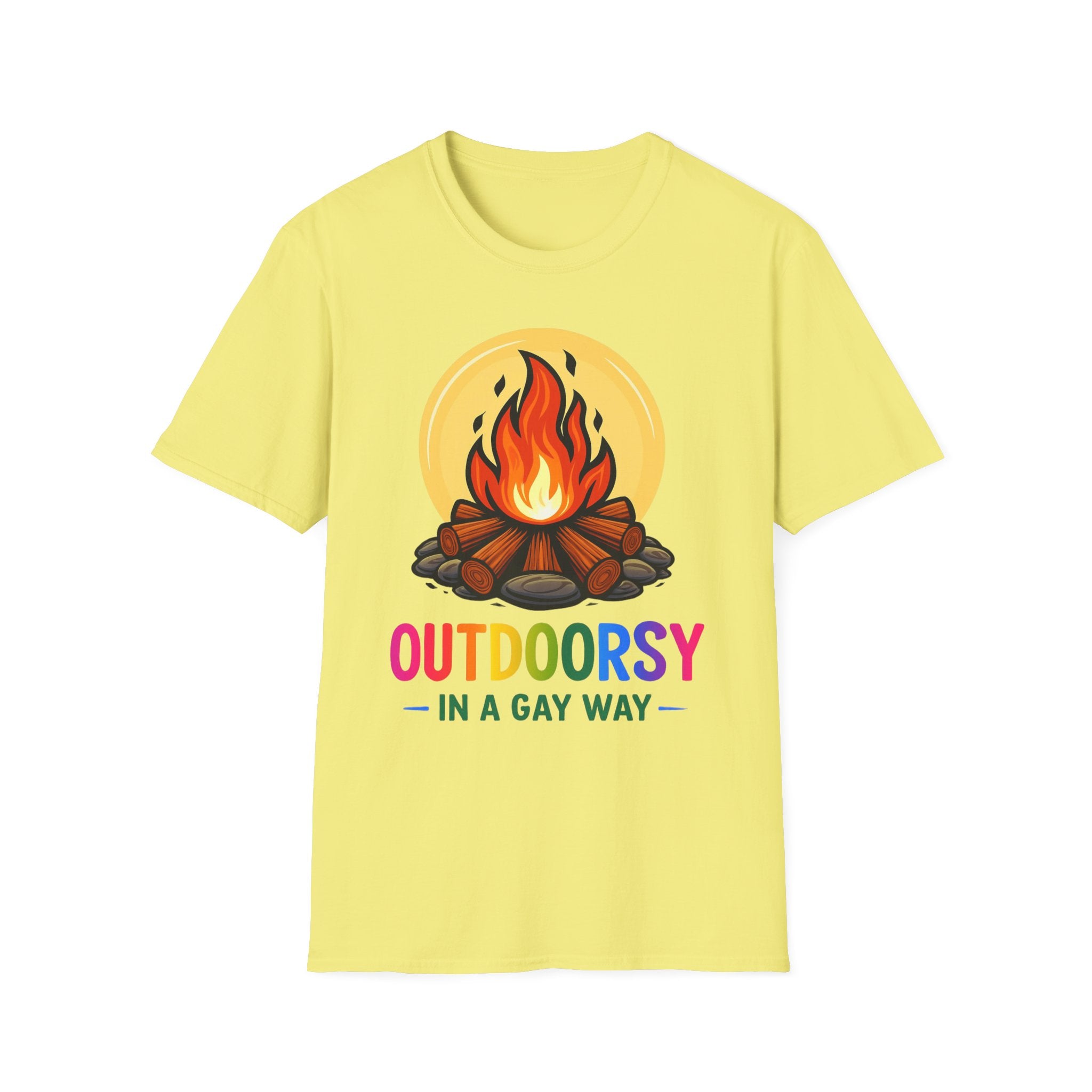 Outdoorsy Pride Unisex T-Shirt, Camping Tee, LGBTQ+ Apparel, Summer Festival Shirt, Queer Outdoor Adventure Top, Gift for Campers