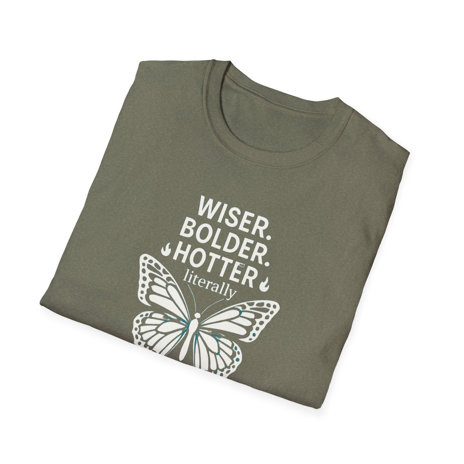 Menopause Transformation Unisex Softstyle T-Shirt, Wiser Bolder Hotter Literally, Hot Flash Tee, Gift for Women, Funny Menopausal Shirt