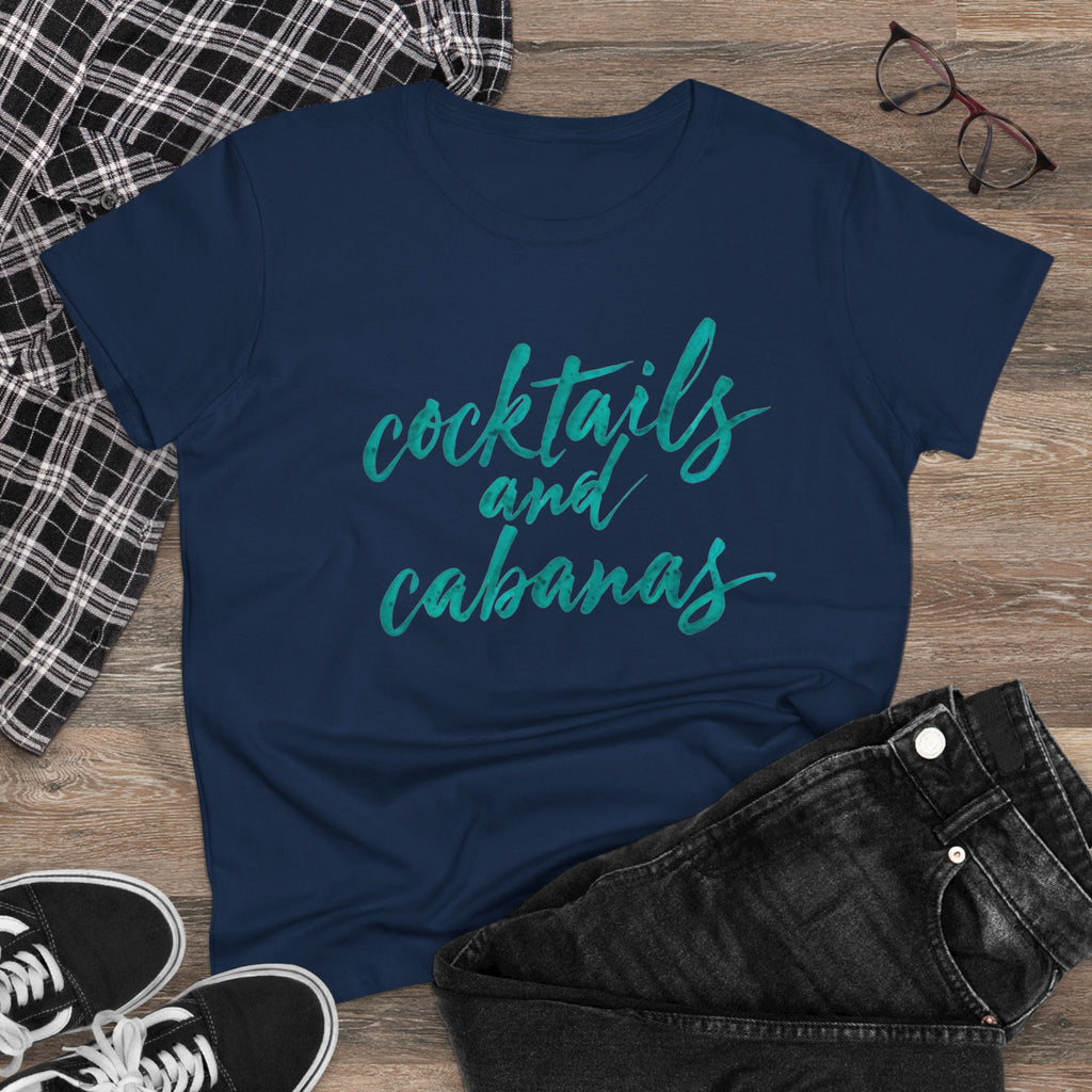 Cocktails and Cabanas Tee - Women&#039;s Midweight Cotton Shirt, Beachwear, Summer Top, Vacation Outfit, Casual Wear, Gift for Her, Pool