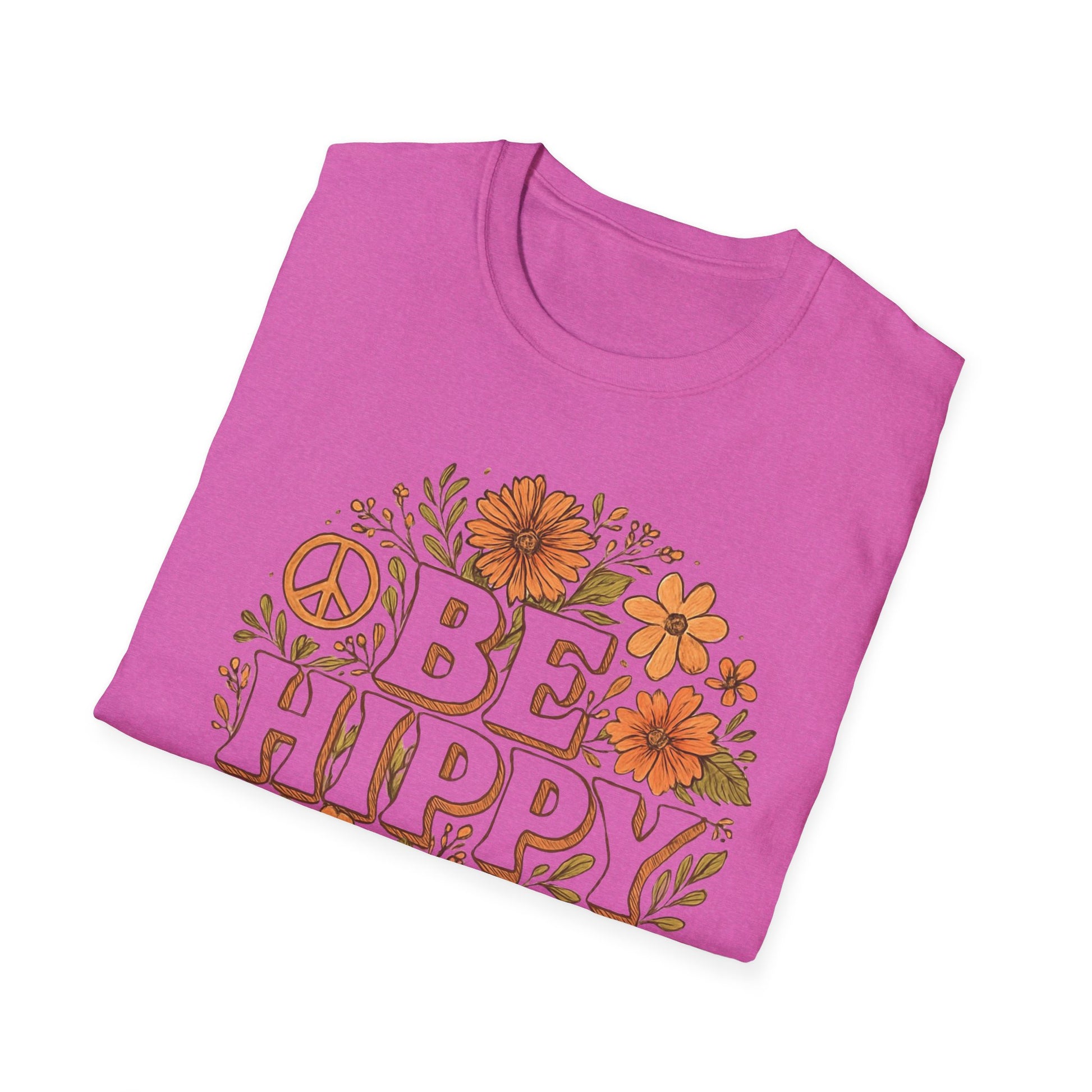 Be Hippy Happy T-Shirt, Boho Tee, Groovy Shirt, Positive Vibes Top, Unisex T Shirt for Men and Women, Be Hippy Be Happy Design