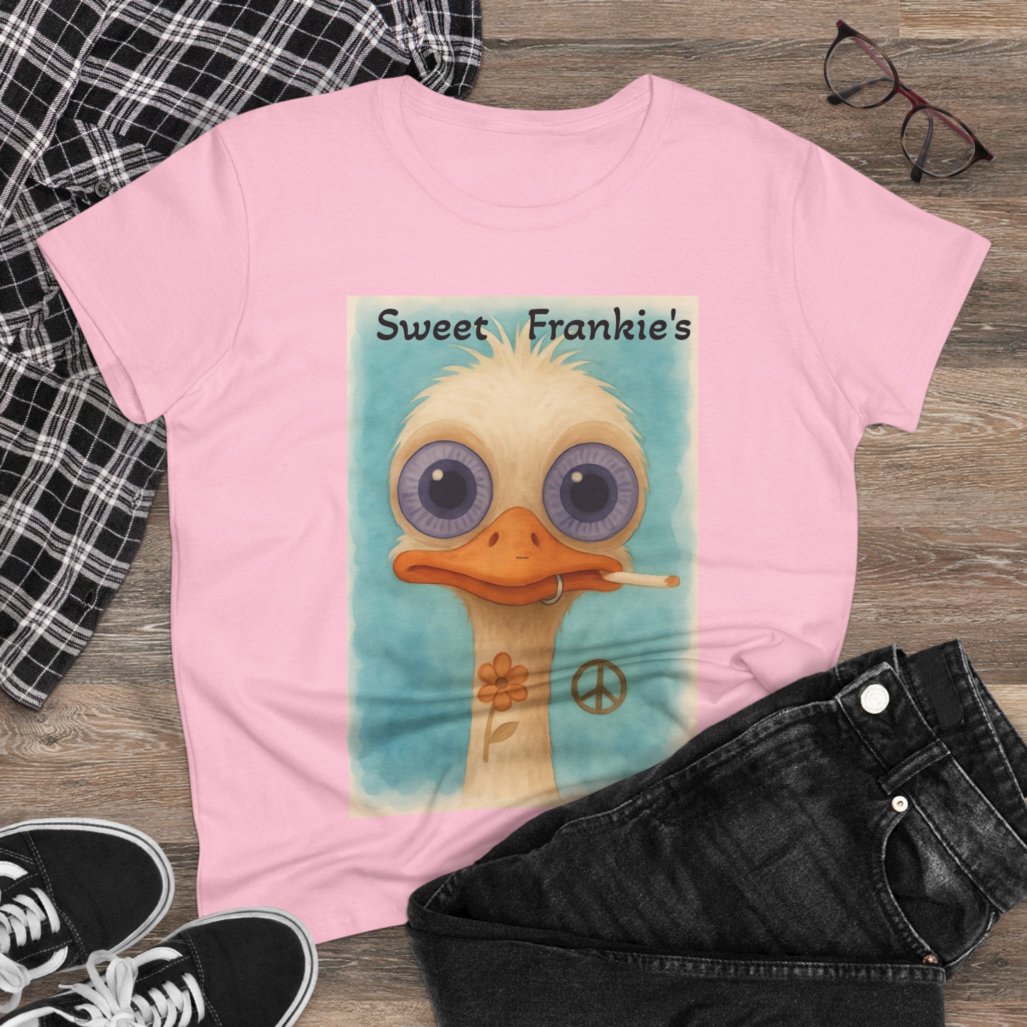 T-Shirt, Sweet Frankies Ostrich Graphic Tee, Funny Tee, Women's Graphic Shirt, Gift for Her, Women's Cotton Shirt social justice wear