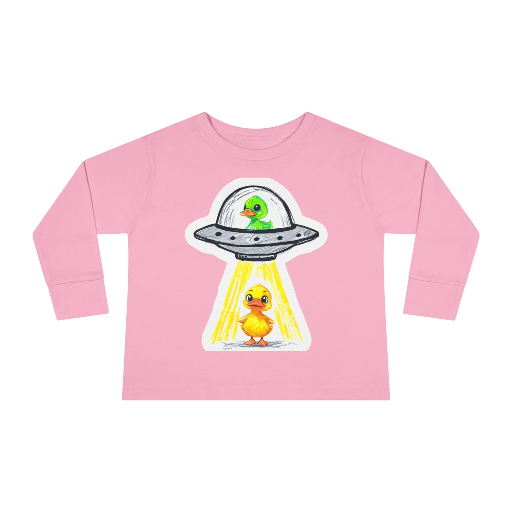 Toddler Long Sleeve Tee - Ducks in Space, Kids Graphic Tee, Animal Print Shirt, Outer Space Theme, Children's Clothing