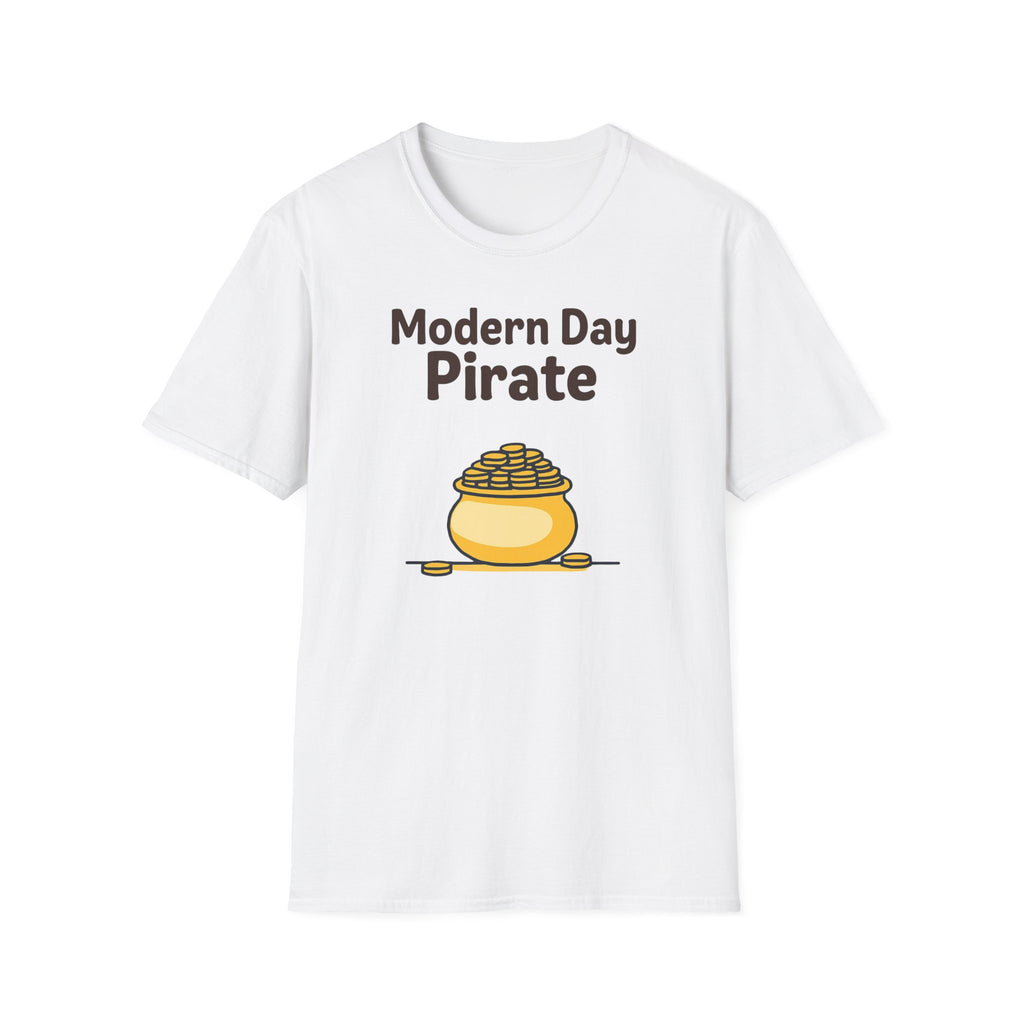 Modern Day Pirate Metal Detector T-Shirt, Relic Coin History Tee, Unisex Softstyle Top, Treasure Hunter Gift, Pirate Lover Shirt