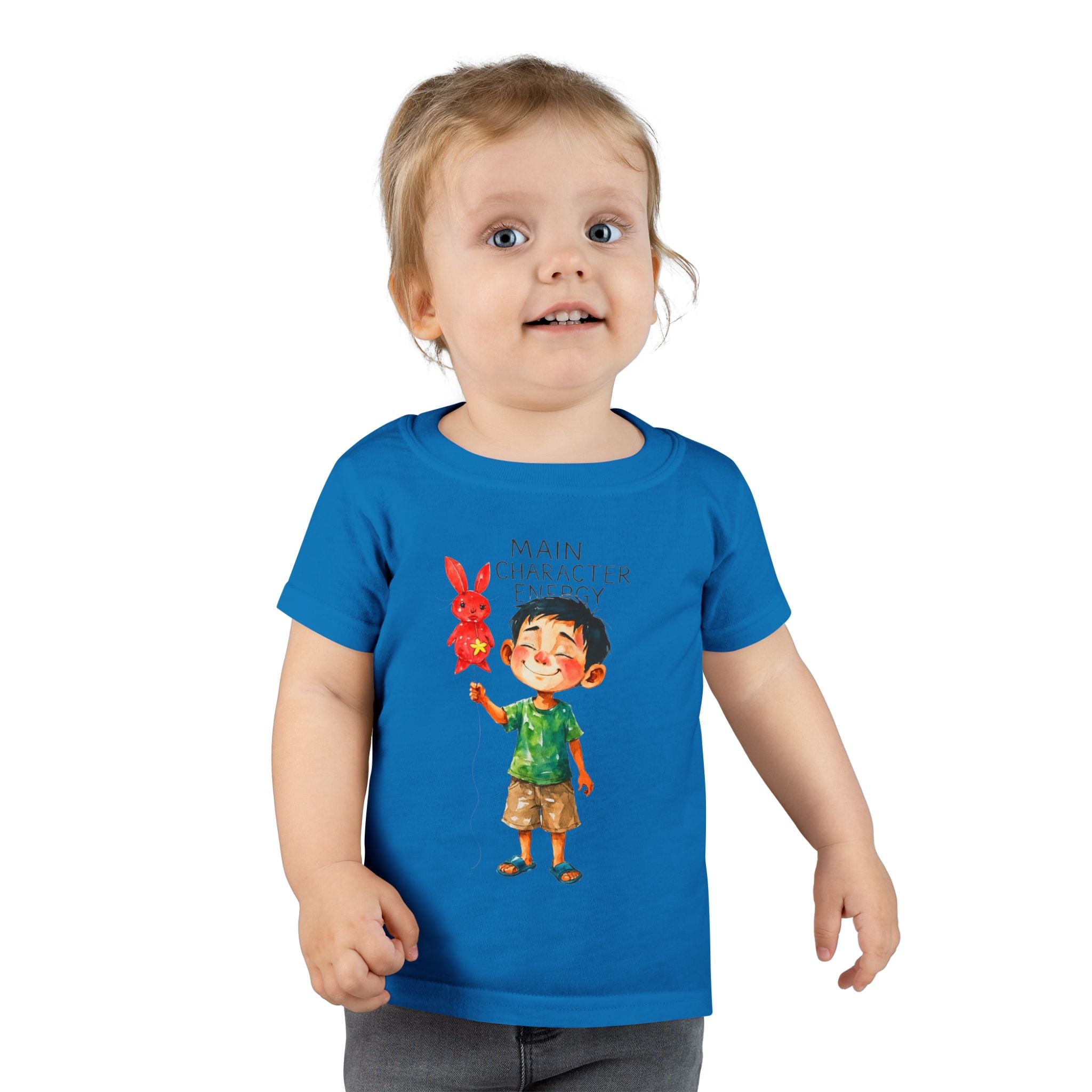 Main Character Energy boys Playful Toddler T-Shirt with Bunny Cute Kids Tee, Fun Spring Outfit, Perfect Birthday Gift,  Adventure Wear