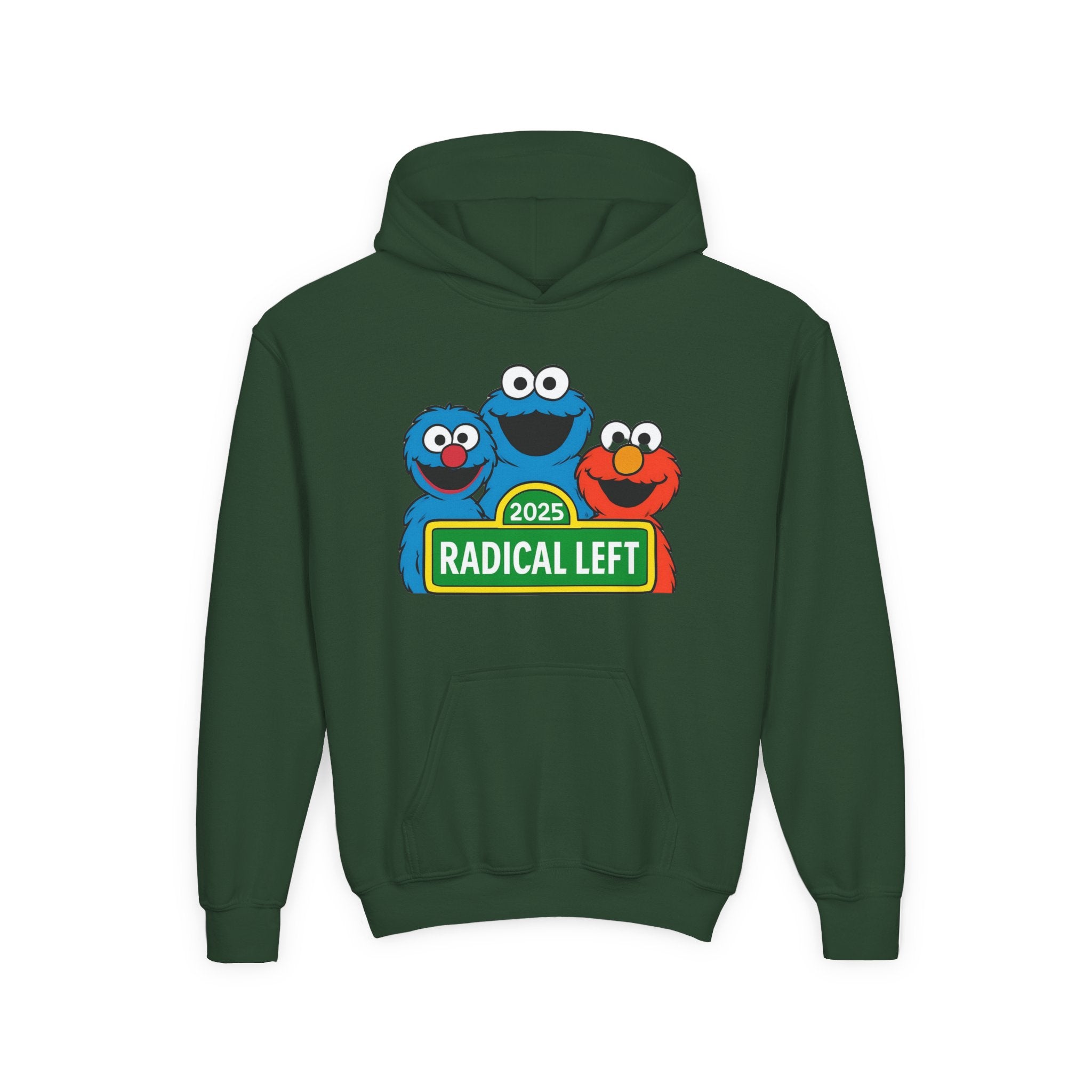 Youth Cartoon-Themed Hoodie with "Radical Left 2025" Design, Cozy Sweatshirt for Kids, Perfect for School & Seasonal Celebrations, Gift Idea