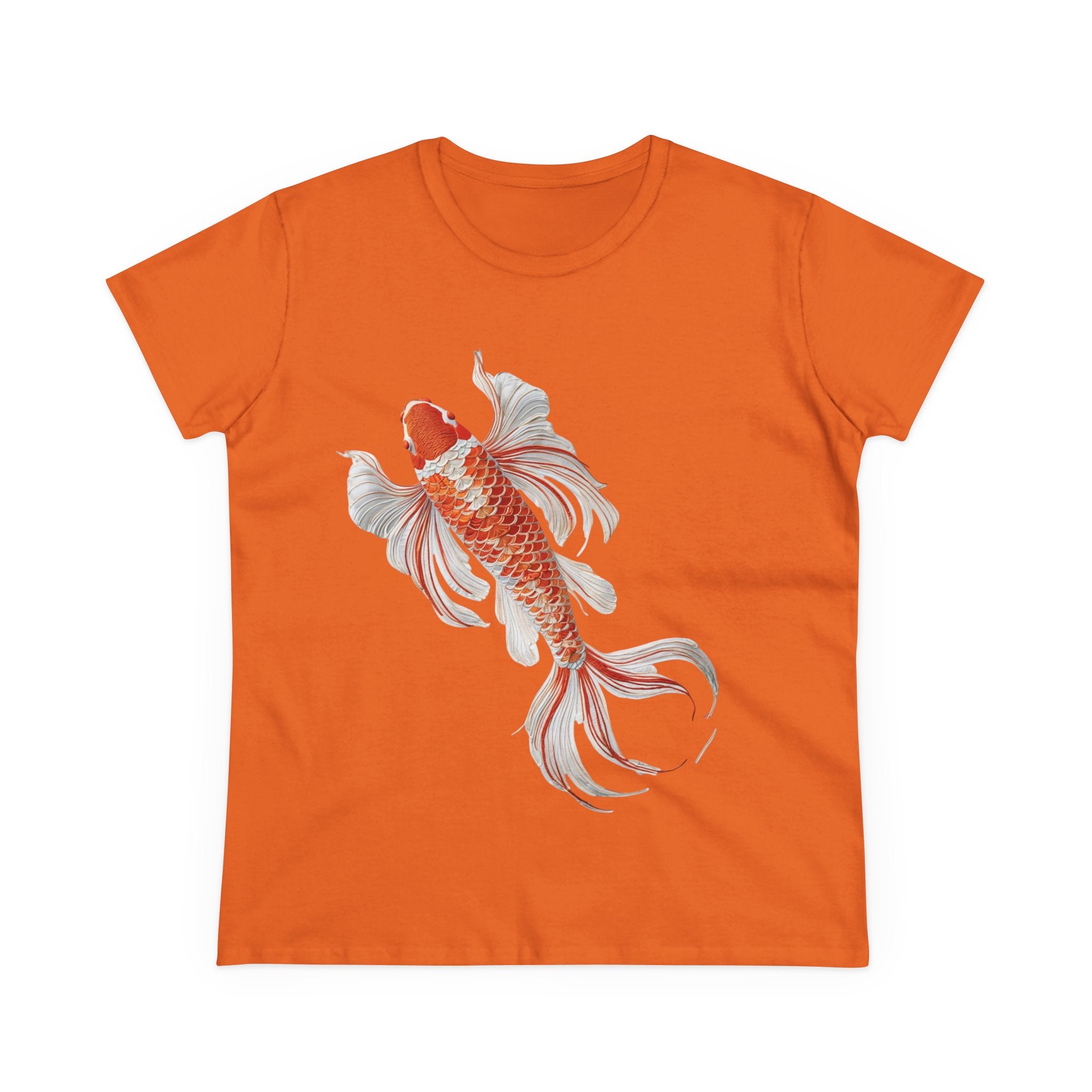 Koi Fish Design Tee for Women, Casual Summer Top, Gift for Nature Lovers, Artistic Cotton Shirt, Ocean Vibe Tee, Everyday Wear