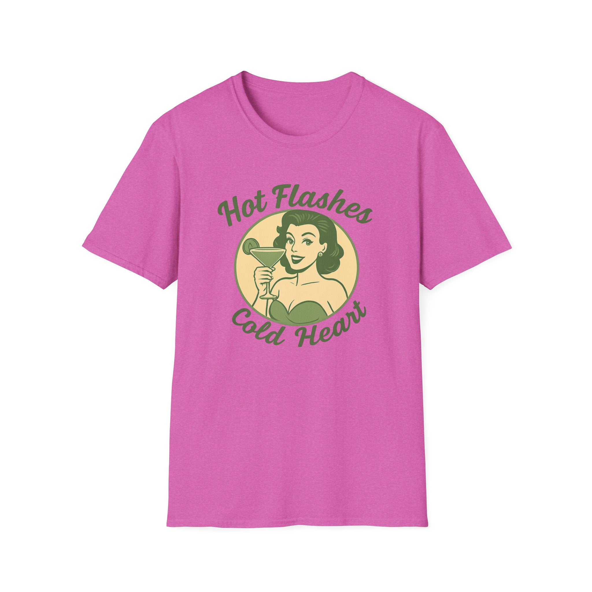 Menopause Life Change Gifts for Her Unisex Softstyle T-Shirt, Hot Flashes Cold Heart, Funny Menopausal Shirt, Gift for Women, Comfortable