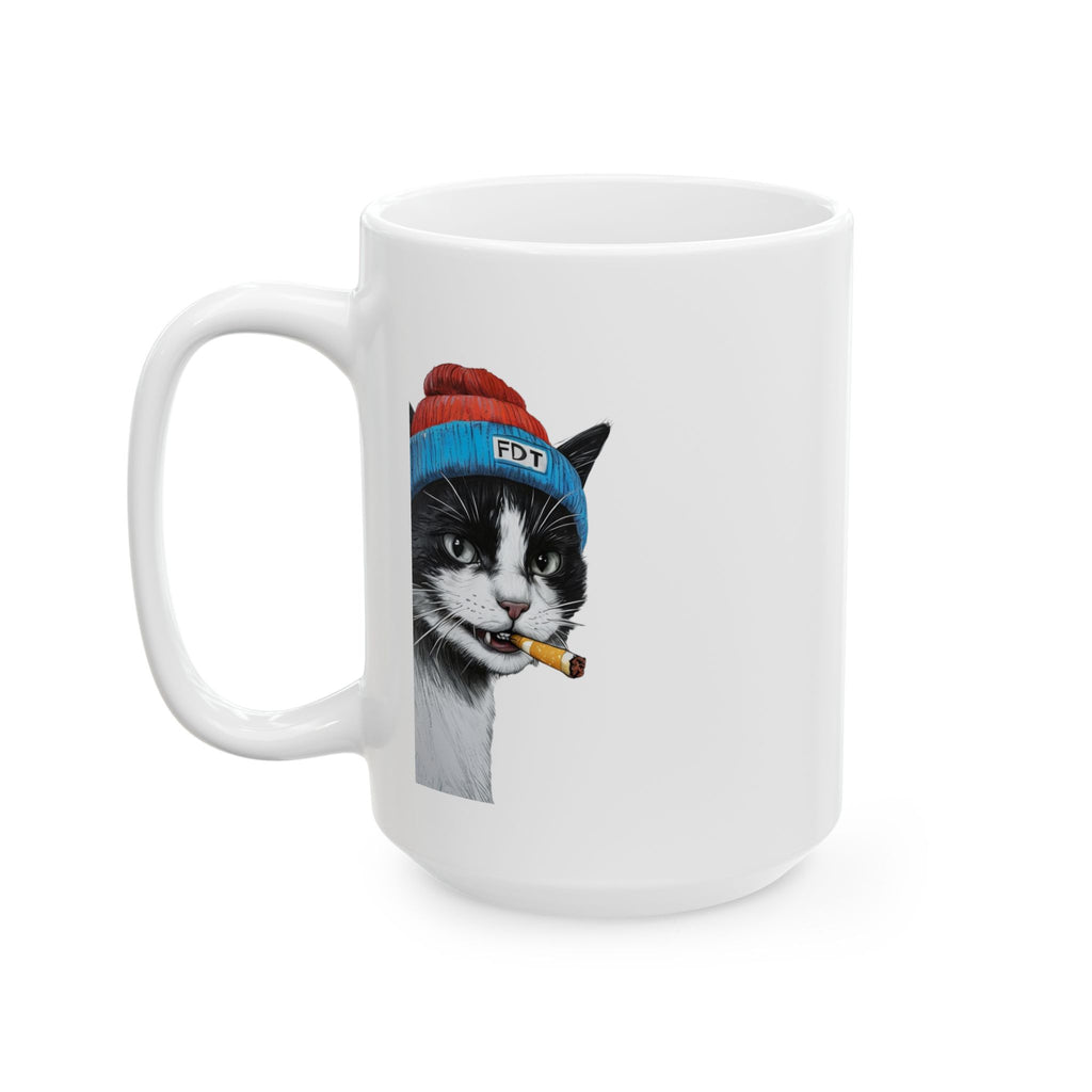 FDT Cool Cat Ceramic Mug - Fun Gift for Cat Lovers, Unique Coffee Mug, Whimsical Cat Mug, Pet Lover Gift, Quirky Tea Mug