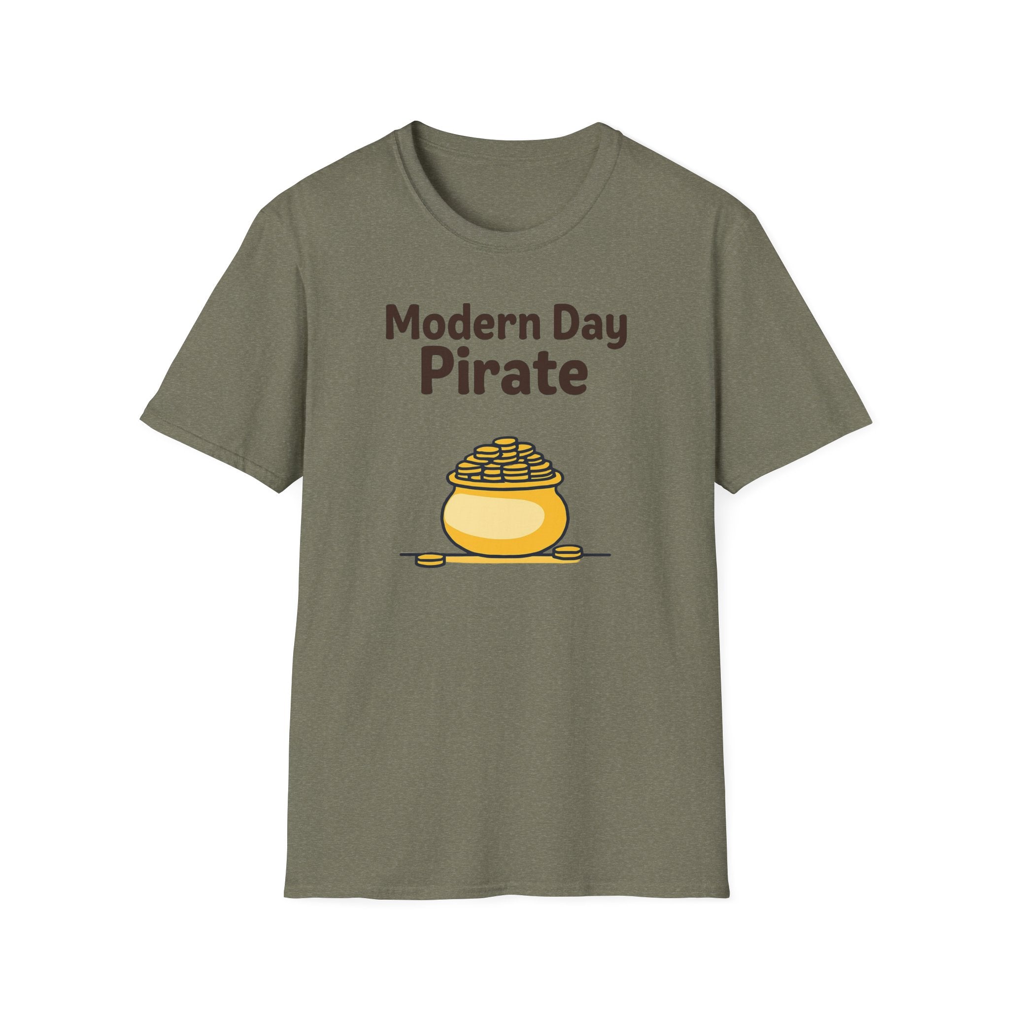 Modern Day Pirate Metal Detector T-Shirt, Relic Coin History Tee, Unisex Softstyle Top, Treasure Hunter Gift, Pirate Lover Shirt