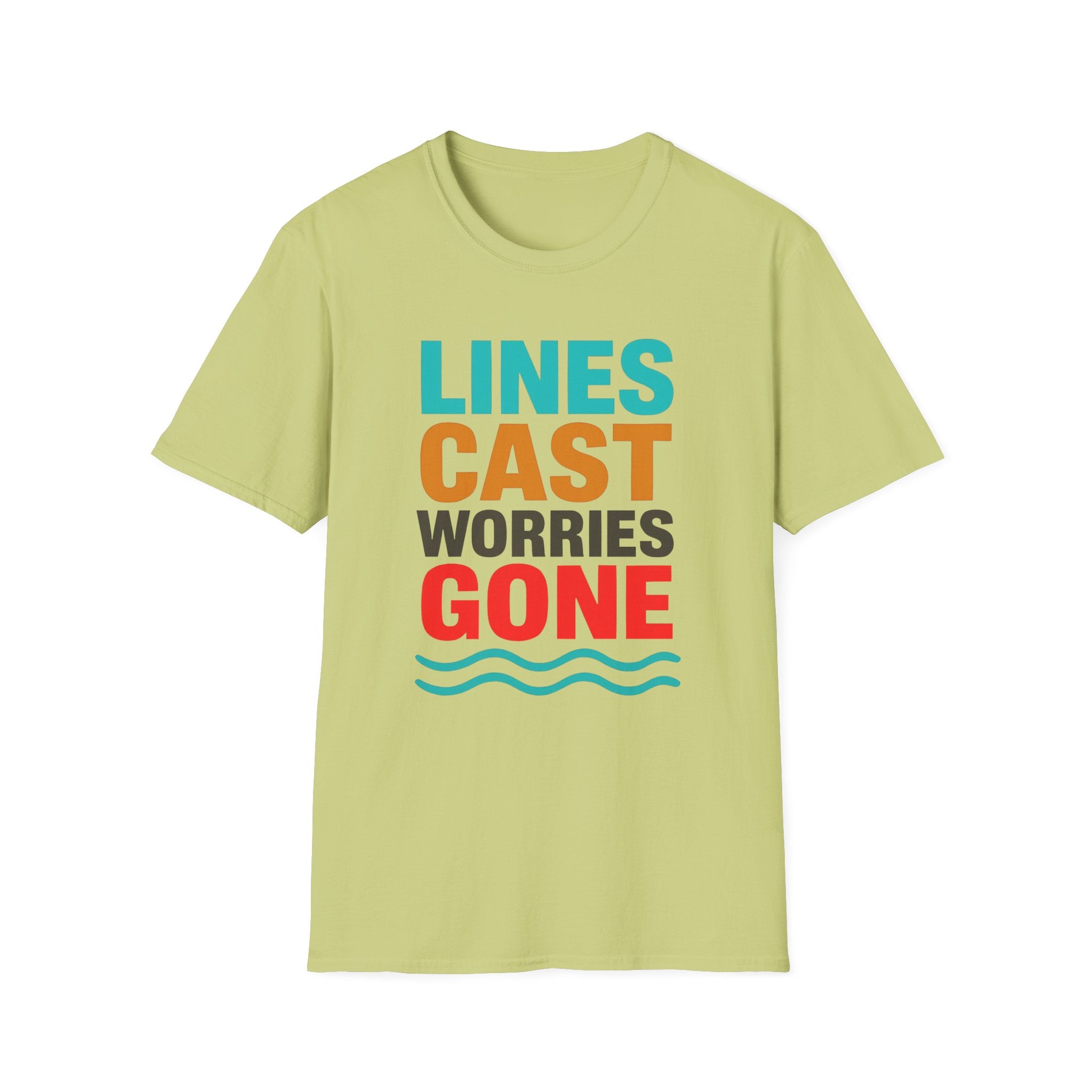 Relaxing Lines cast worries gone T-Shirt - Unisex Softstyle Tee, Casual Wear, Gift for Fishermen, Summer Vibes, Relaxation Shirt