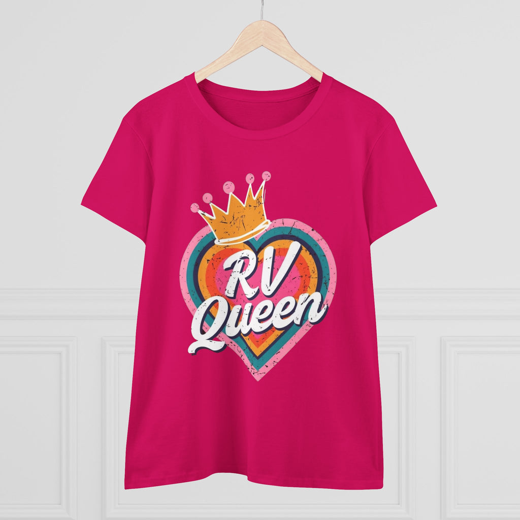 T-Shirt, RV Queen Camping Traveling, Women's Midweight Cotton Tee, Outdoor Adventure Shirt, Camper Life Top, Road Trip Apparel, Campfire