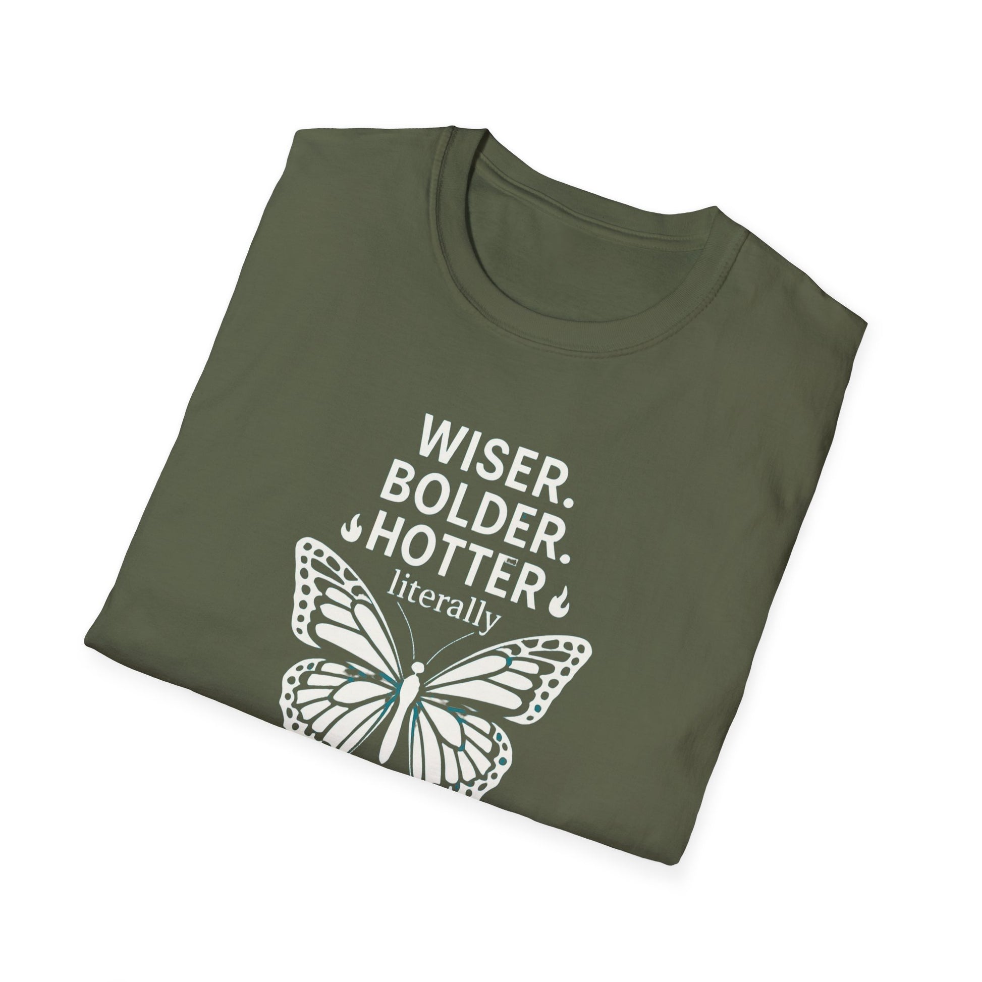 Menopause Transformation Unisex Softstyle T-Shirt, Wiser Bolder Hotter Literally, Hot Flash Tee, Gift for Women, Funny Menopausal Shirt