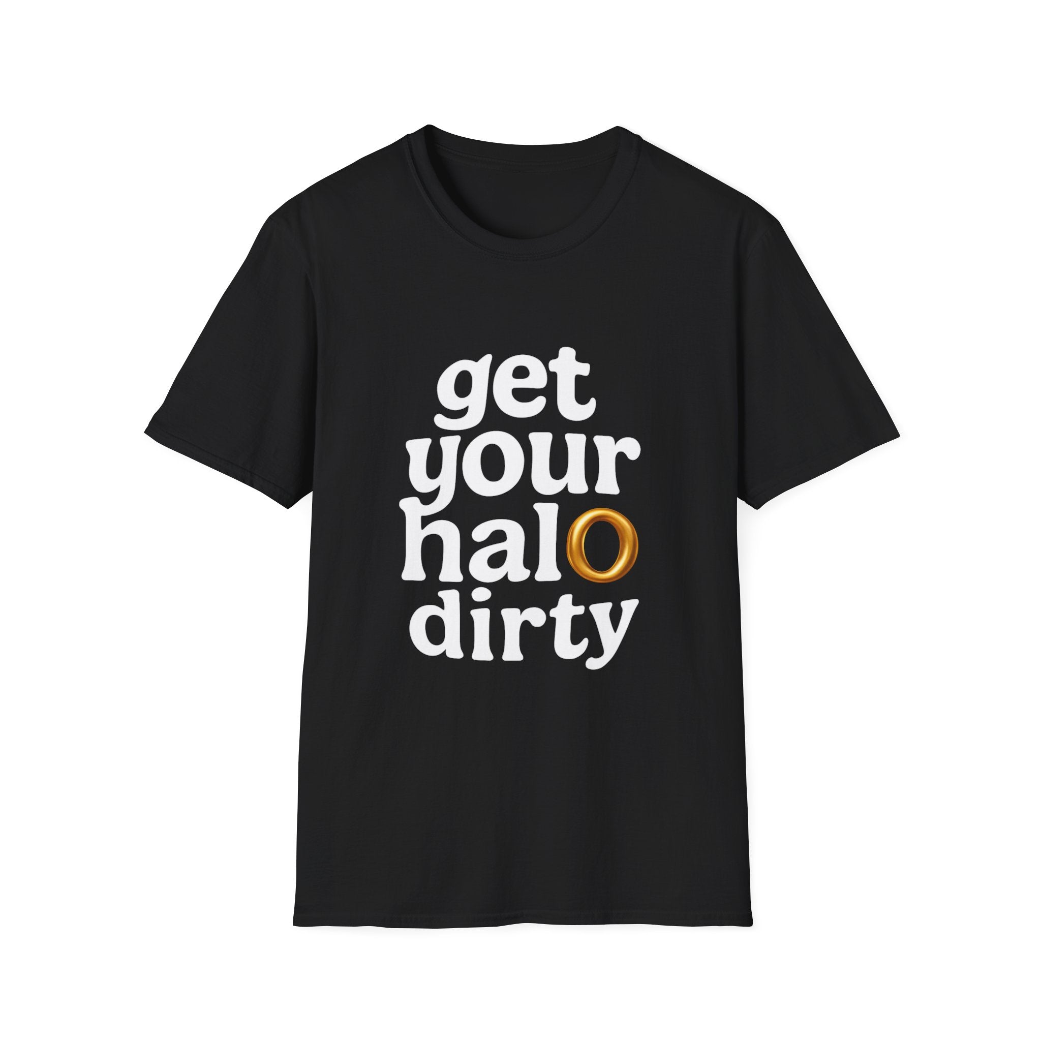 Get Your Halo Dirty Funny Gift T-Shirt, Angel Devil Unisex Tee, Softstyle Graphic Shirt gift for him gift for her religious humor