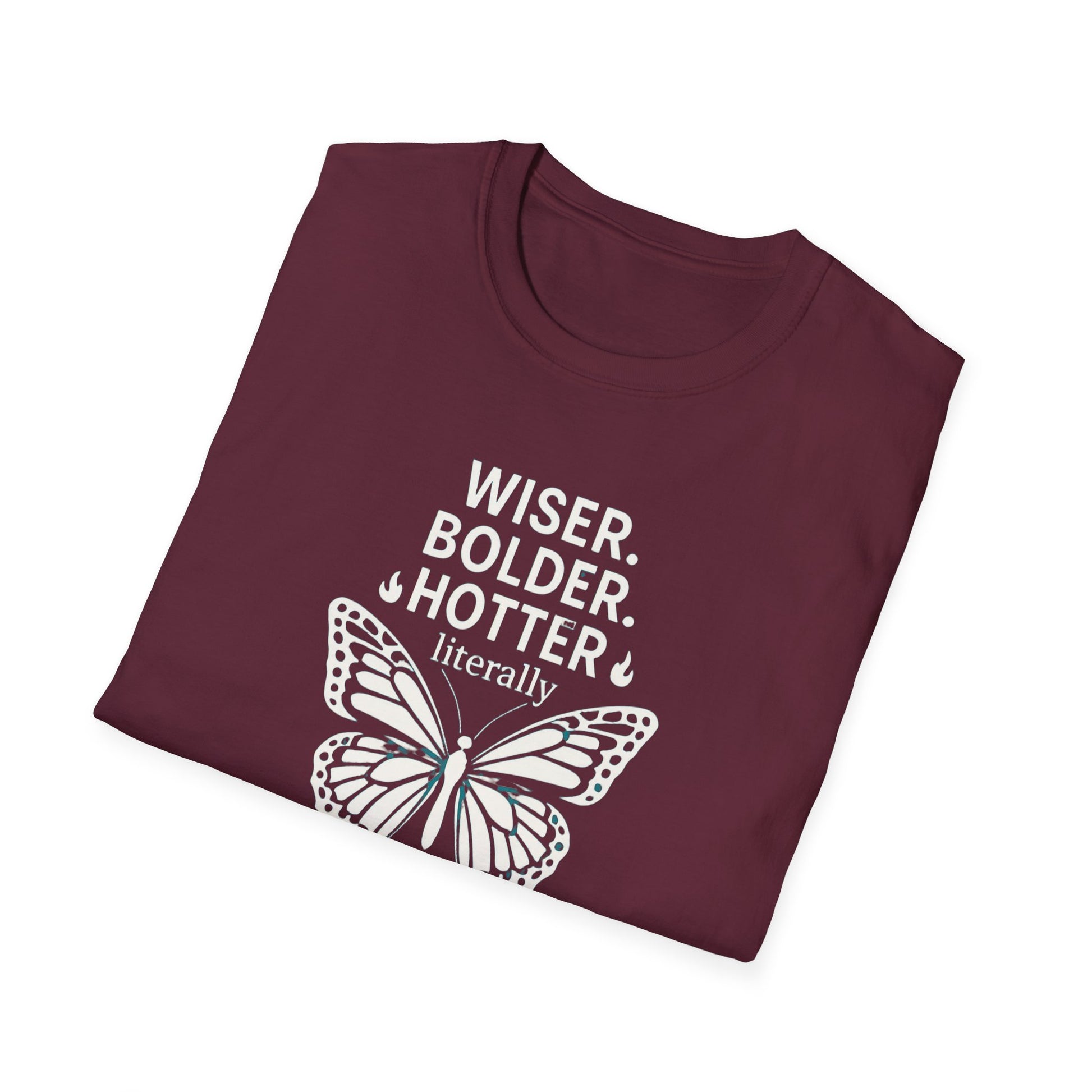Menopause Transformation Unisex Softstyle T-Shirt, Wiser Bolder Hotter Literally, Hot Flash Tee, Gift for Women, Funny Menopausal Shirt