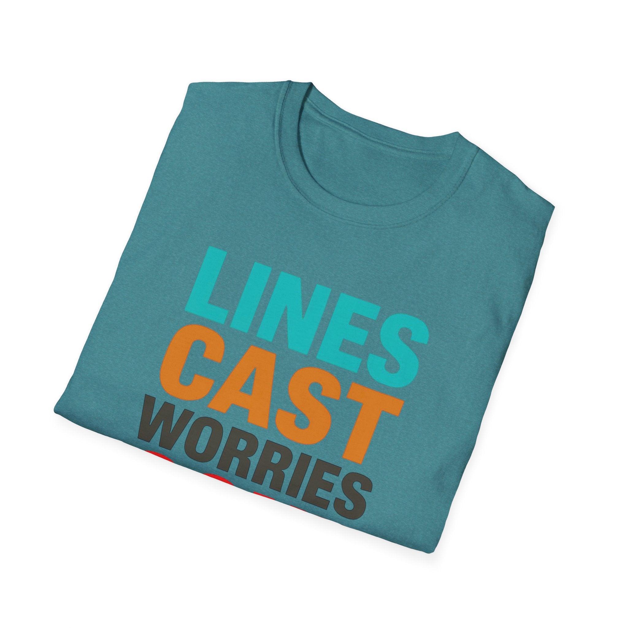 Relaxing Lines cast worries gone T-Shirt - Unisex Softstyle Tee, Casual Wear, Gift for Fishermen, Summer Vibes, Relaxation Shirt