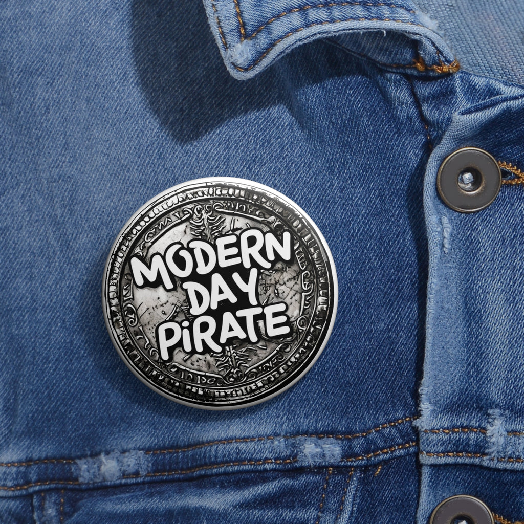 Metal Detecting Pin Buttons, Pirate Theme, Custom Design, Fun Gift for Treasure Hunters, Modern Pirate Accessories, Unique Button Badge