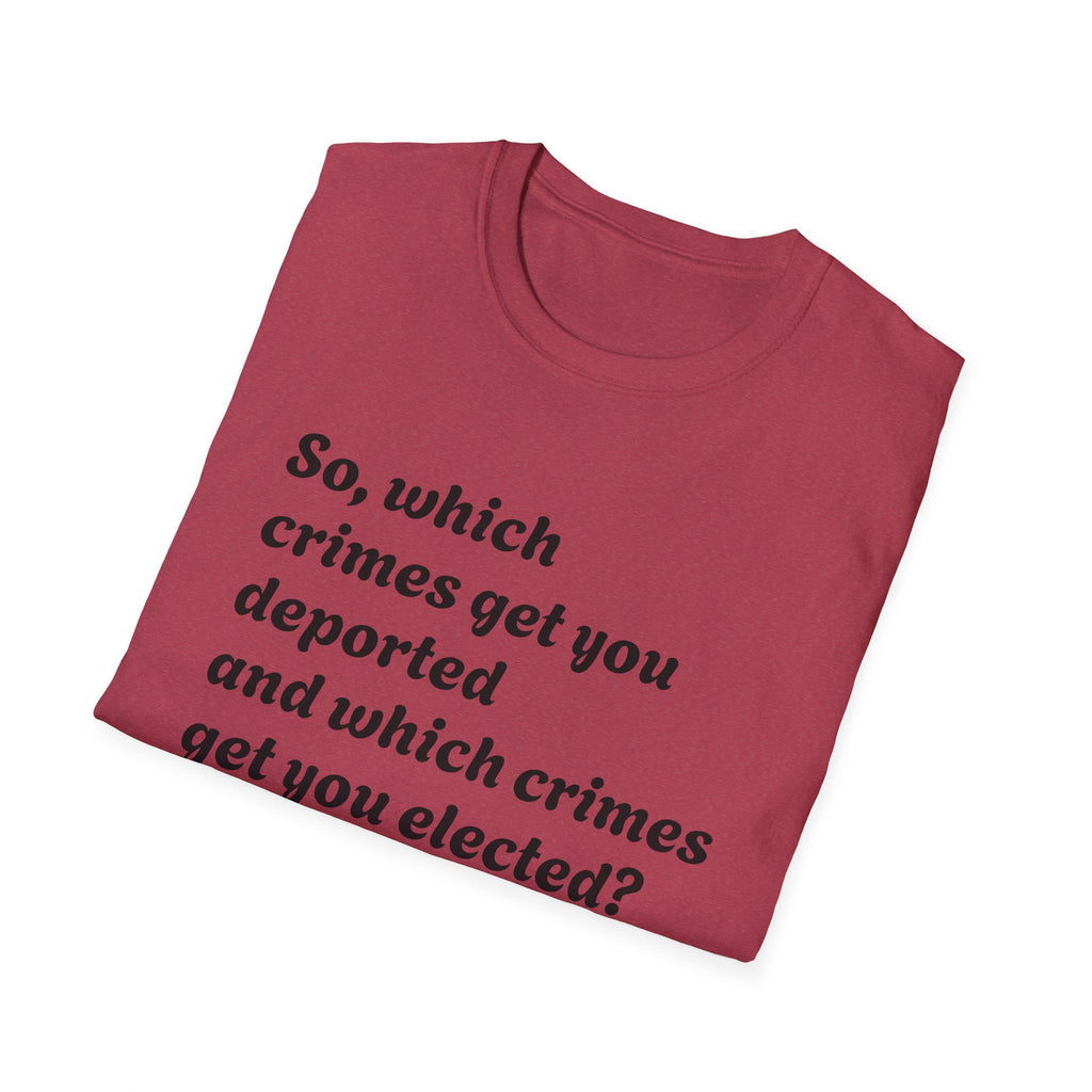 So what crimes get you deported or elected Activist Unisex Soft T-Shirt, Protest Tee, Resistance Shirt, Social Justice, Anti Trump Clothing