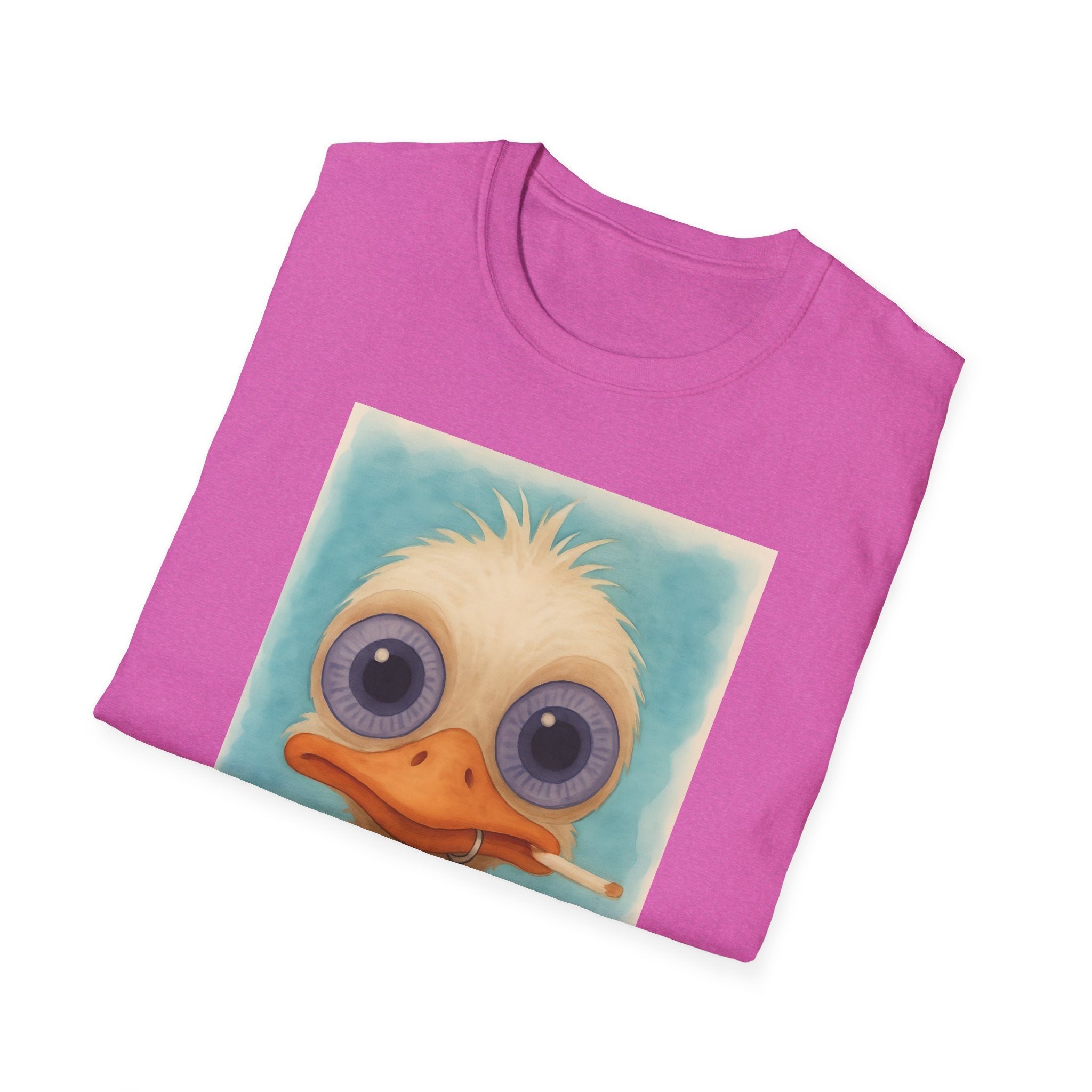 Ostrich Graphic T-Shirt, Unisex Softstyle Tee, Cute Animal Shirt, Gift for Friends, Quirky Humor Top, Smoke fun gift