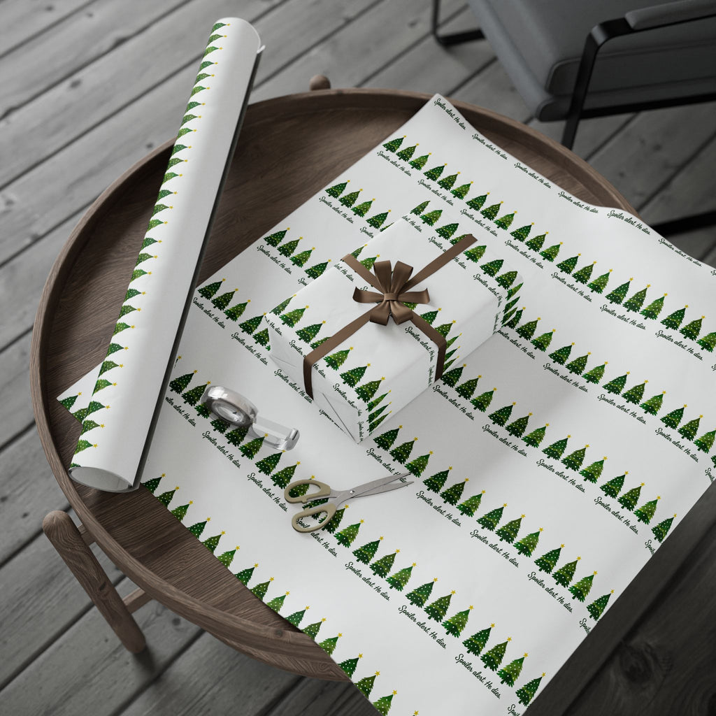 Funny Jesus Spoiler alert. He dies. Christmas Tree Wrapping Paper Roll – Festive Green Trees with