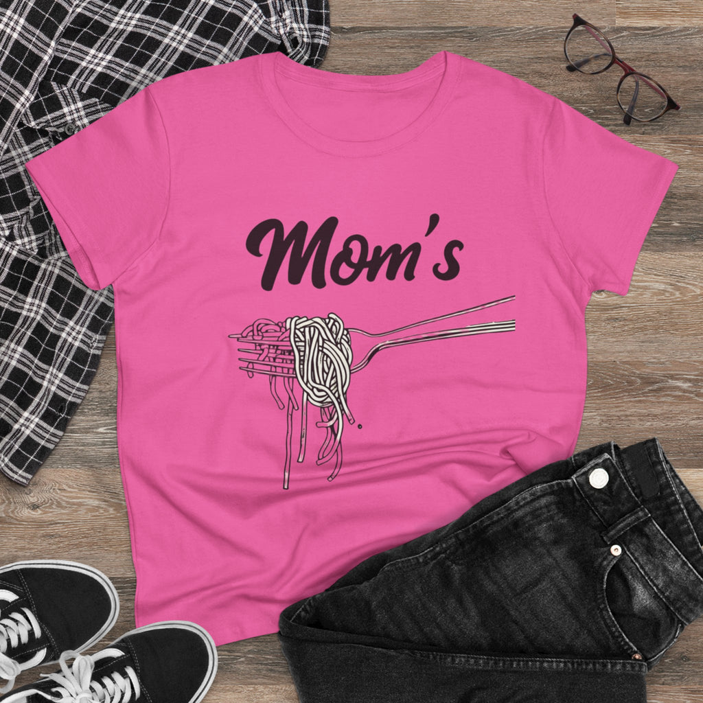 Mom's Spaghetti Tee - Women's Midweight Cotton T-Shirt, Gift for Mother's Day, Foodie Shirt, Casual Wear, Cozy Top