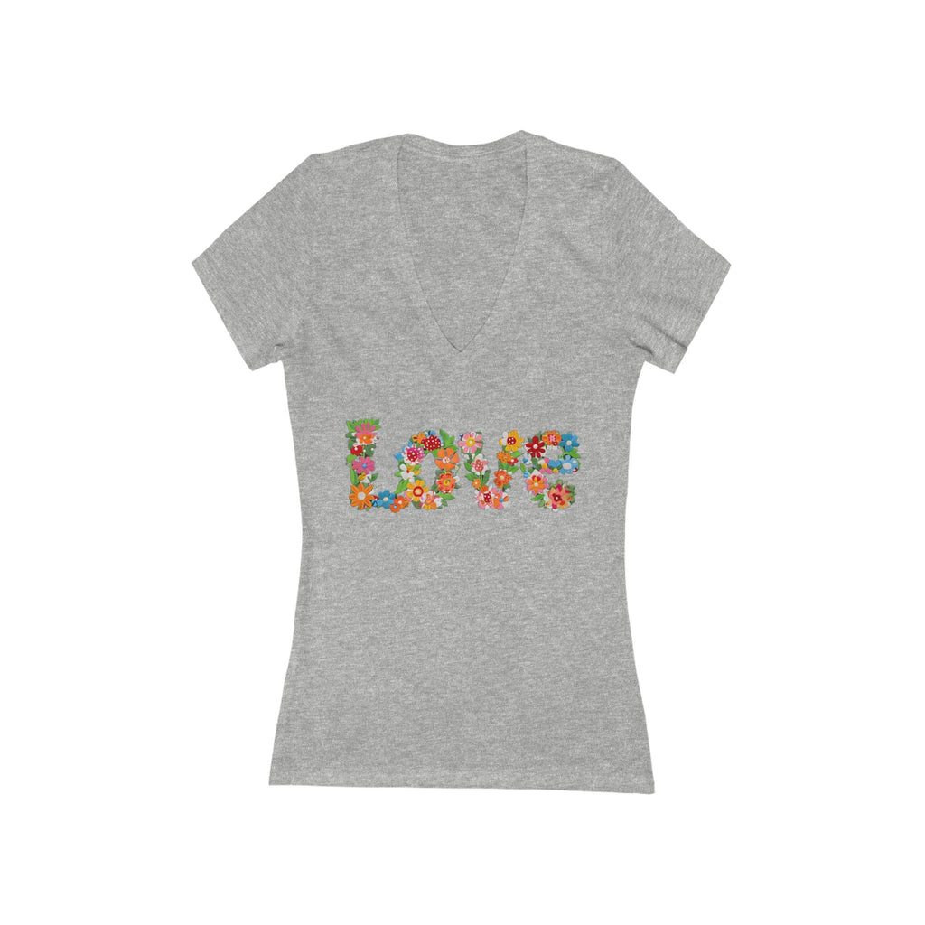 Floral Love Tee Womens Deep V-Neck Short Sleeve Shirt, Summer Fashion, Gift for Her, Mothers Day, Casual Wear, Birthday Gift
