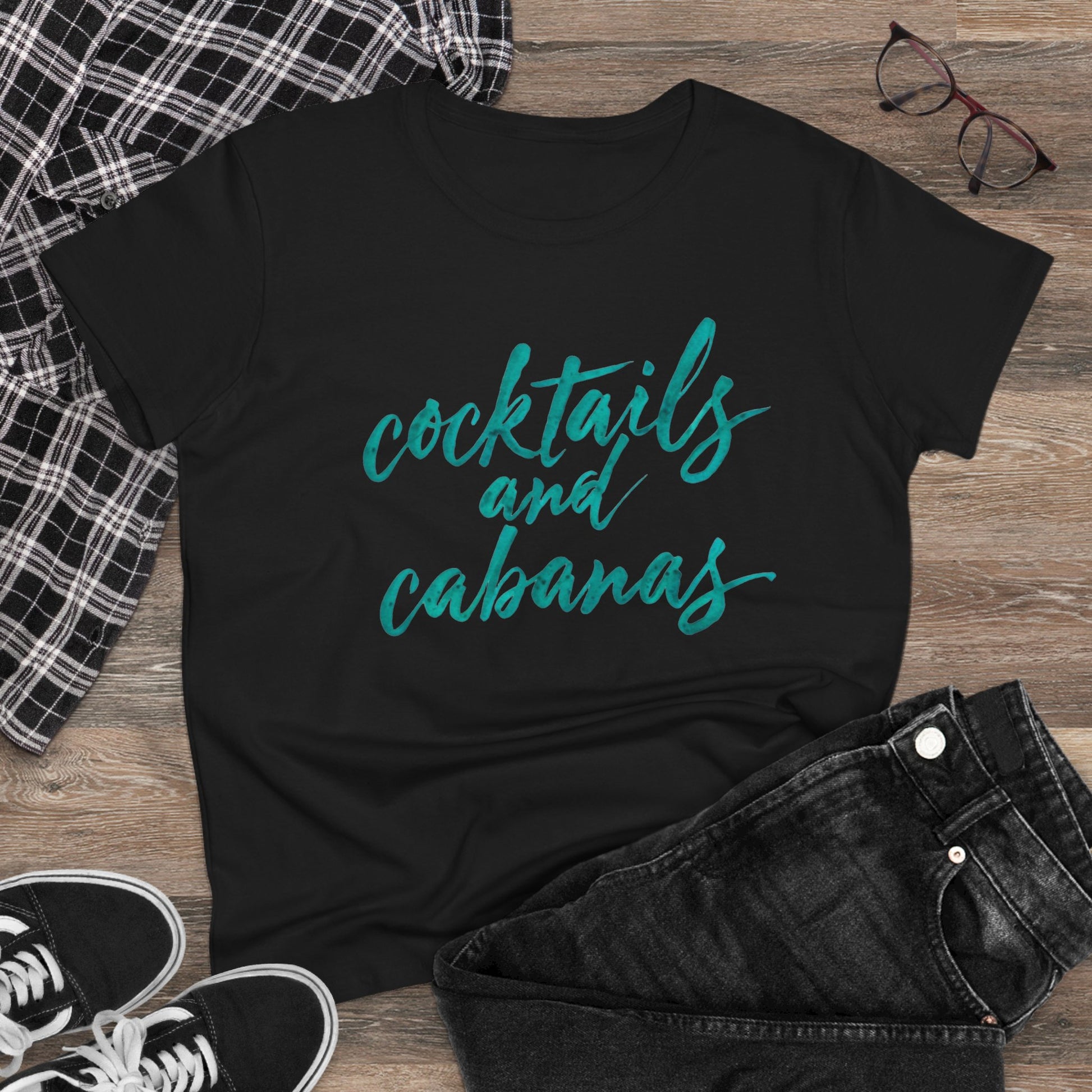 Cocktails and Cabanas Tee - Women&#039;s Midweight Cotton Shirt, Beachwear, Summer Top, Vacation Outfit, Casual Wear, Gift for Her, Pool