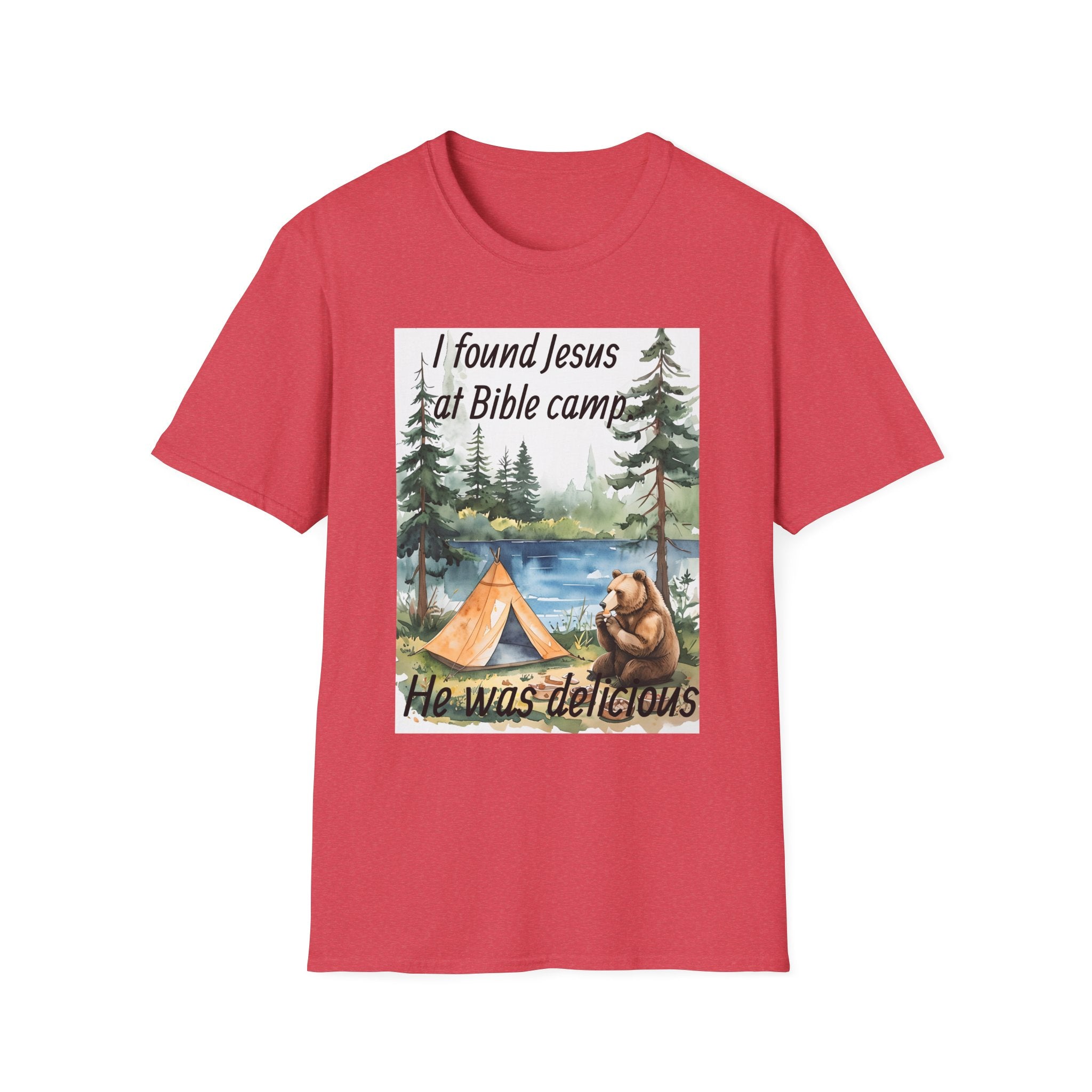 Funny Tee, Religious Camp Tshirt, Jesus Lover Shirt, Hilarious Church Gift, Christian Humor Apparel, Faith-Based Clothing camping bear