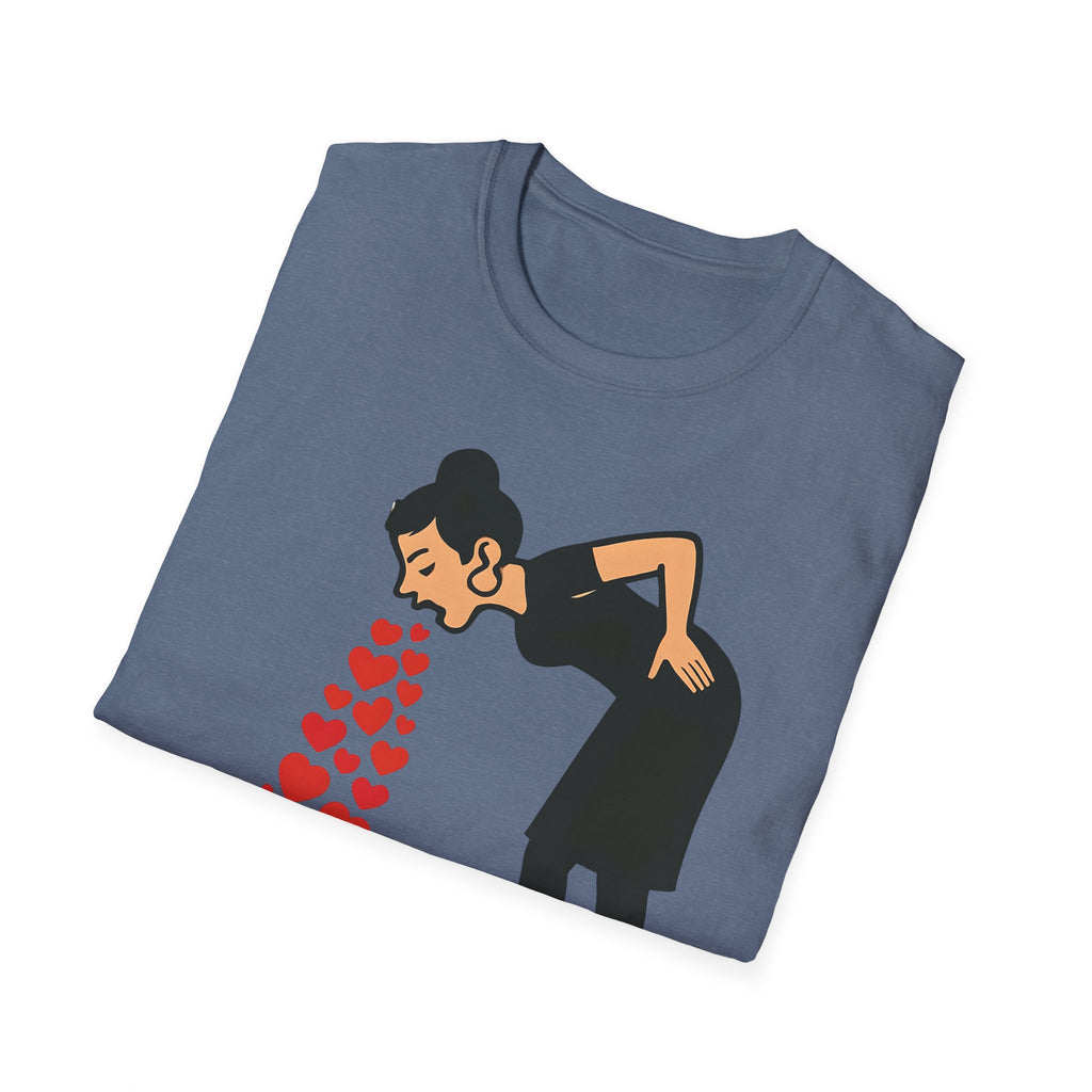 Vomiting Hearts T-Shirt, Anti Valentines Day Shirt, Art Girl Funny Love Humor gift , Sarcastic Romance Top, Dark Humor Graphic Shirt Unisex