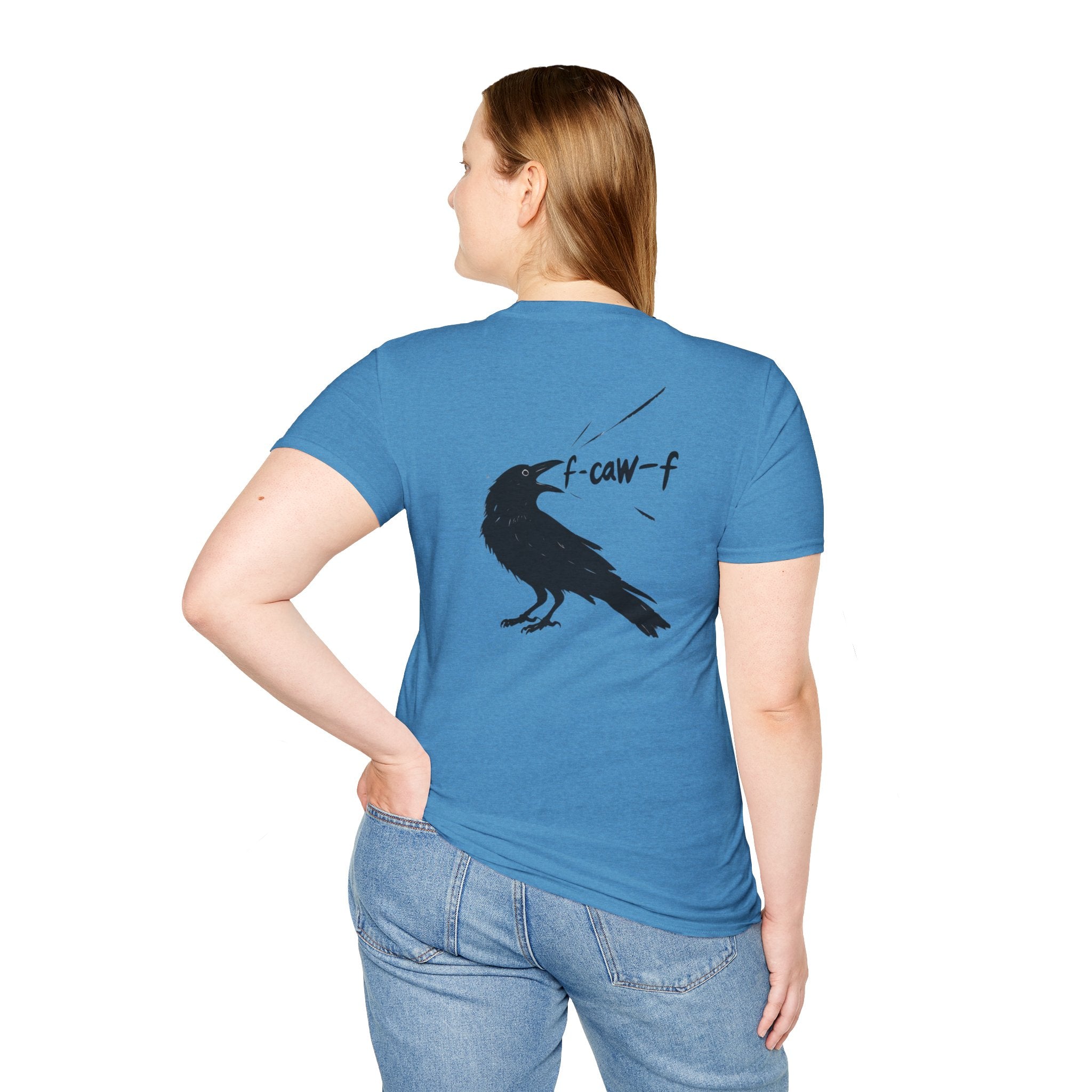 F Off Crow Bird Lover back of shirt design Unisex Softstyle T-Shirt, Sarcastic Graphic Tee for Bird Enthusiasts, F Off Tee, Unique Gift, F-Caw-F Christmas gift