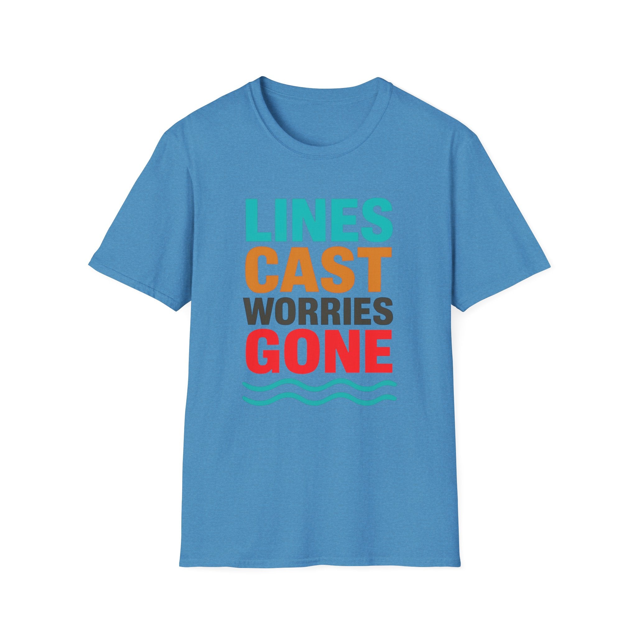 Relaxing Lines cast worries gone T-Shirt - Unisex Softstyle Tee, Casual Wear, Gift for Fishermen, Summer Vibes, Relaxation Shirt