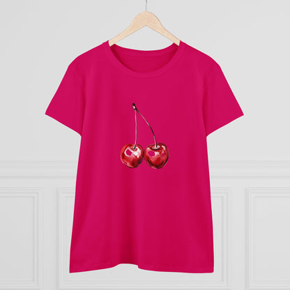 Cherries Tee, Fruit Graphic Shirt, Summer Vibes Top, Women's Cotton T-Shirt, Retro Cherry Print Clothing, Food Lover Gift