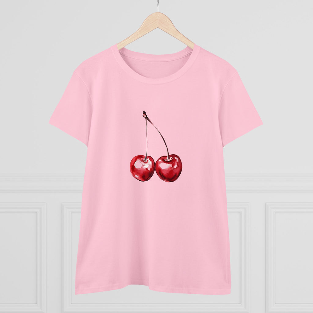 Cherries Tee, Fruit Graphic Shirt, Summer Vibes Top, Women's Cotton T-Shirt, Retro Cherry Print Clothing, Food Lover Gift