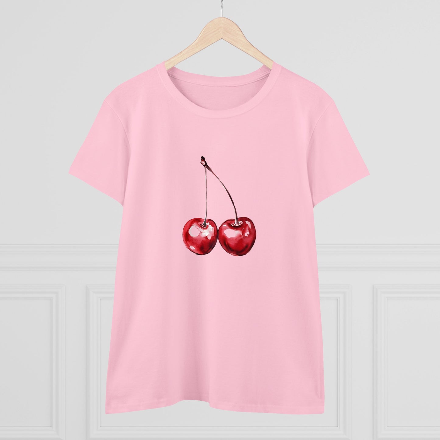 Cherries Tee, Fruit Graphic Shirt, Summer Vibes Top, Women's Cotton T-Shirt, Retro Cherry Print Clothing, Food Lover Gift