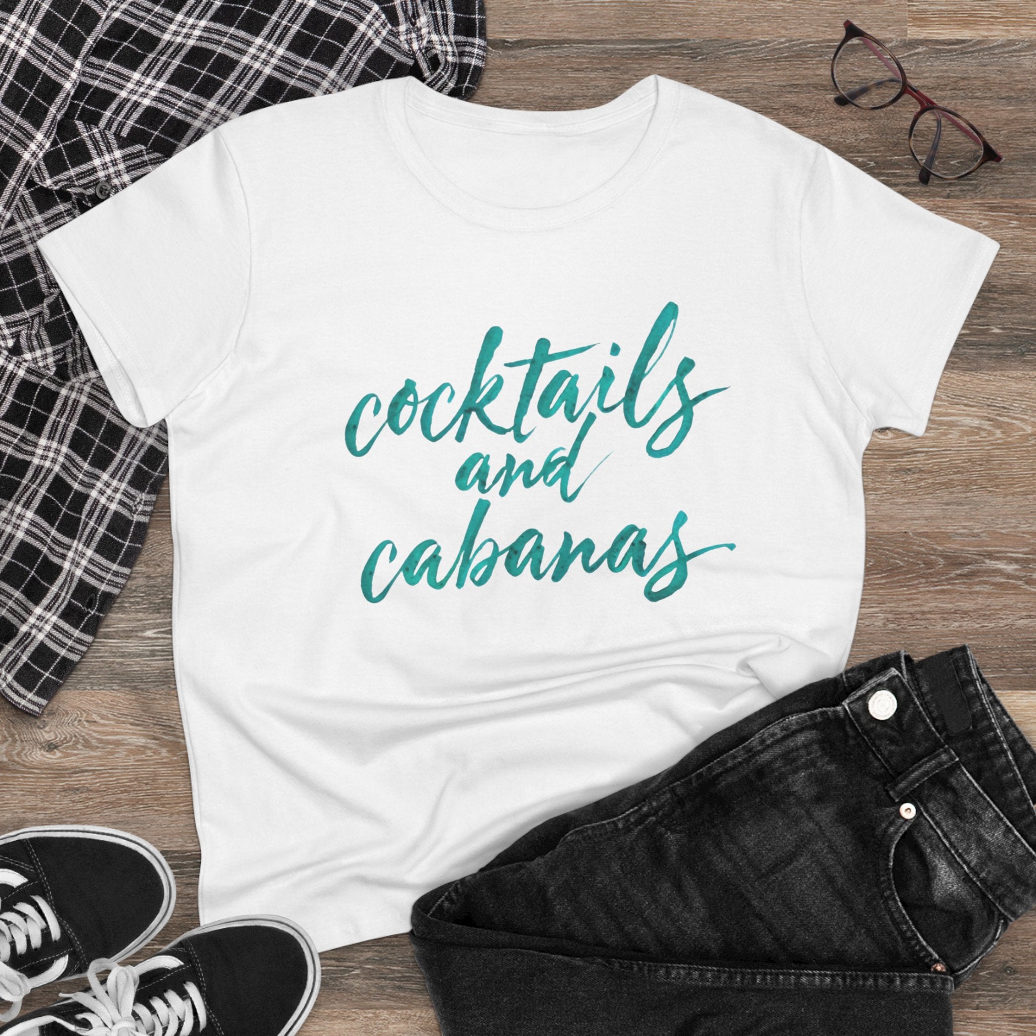 Cocktails and Cabanas Tee - Women&#039;s Midweight Cotton Shirt, Beachwear, Summer Top, Vacation Outfit, Casual Wear, Gift for Her, Pool