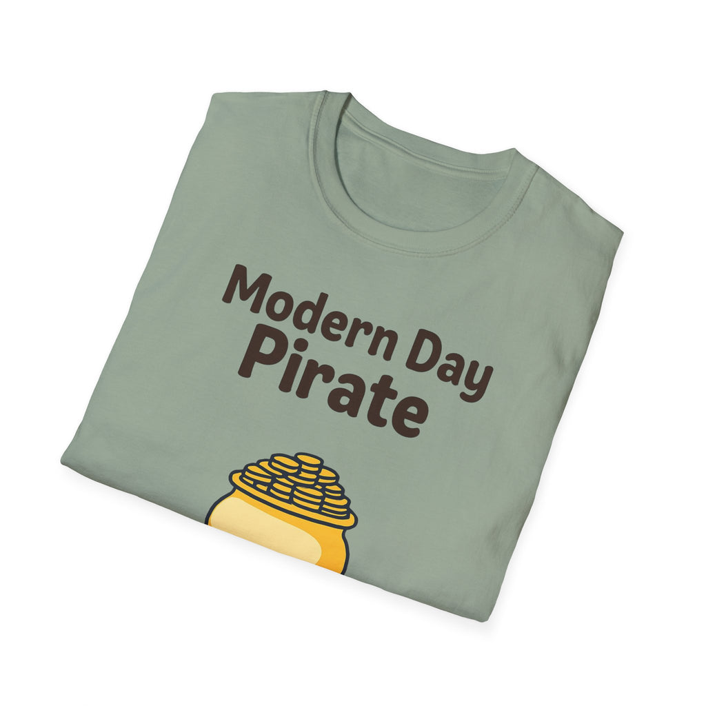 Modern Day Pirate Metal Detector T-Shirt, Relic Coin History Tee, Unisex Softstyle Top, Treasure Hunter Gift, Pirate Lover Shirt